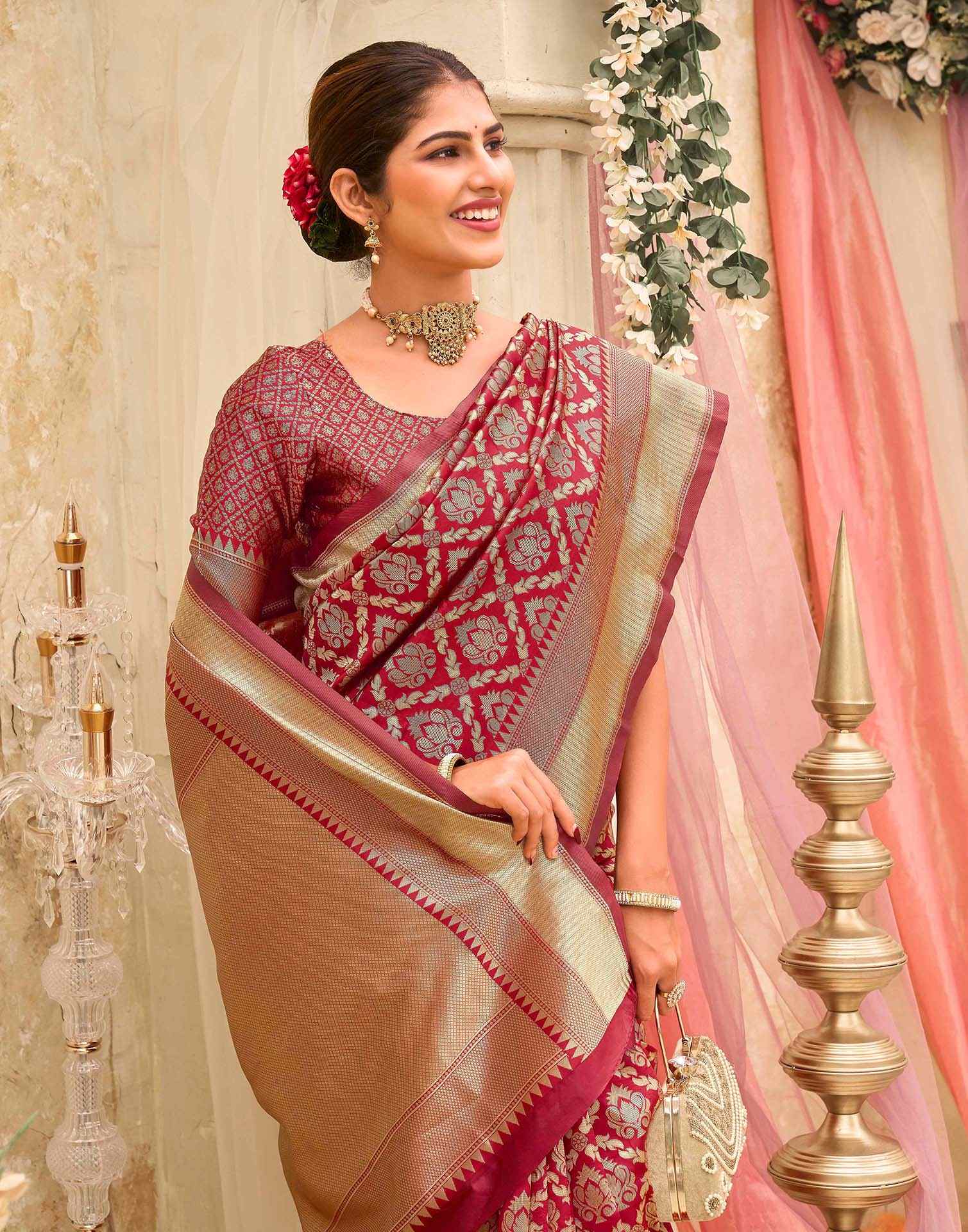 Red Silk Woven Banarasi Saree