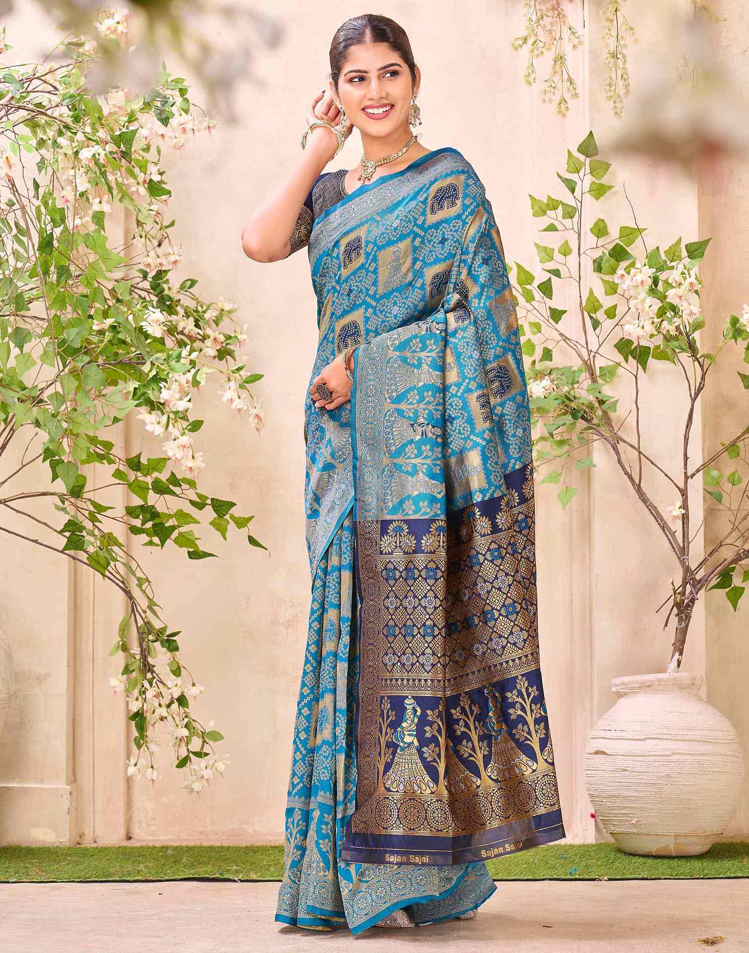 Teal Blue Silk Woven Patola Saree