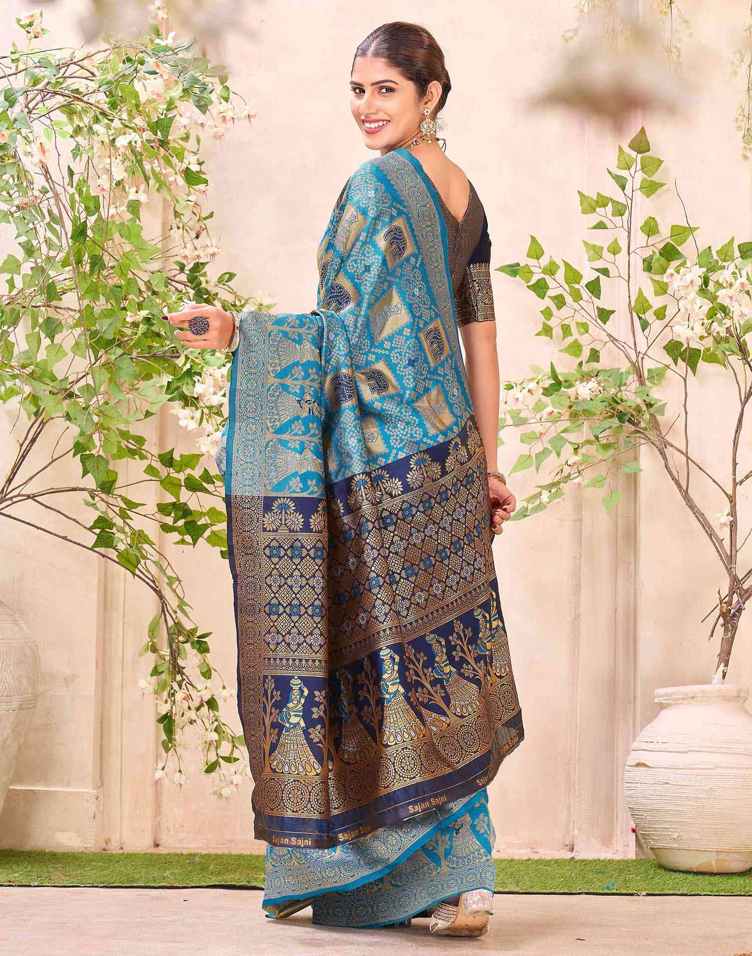 Teal Blue Silk Woven Patola Saree