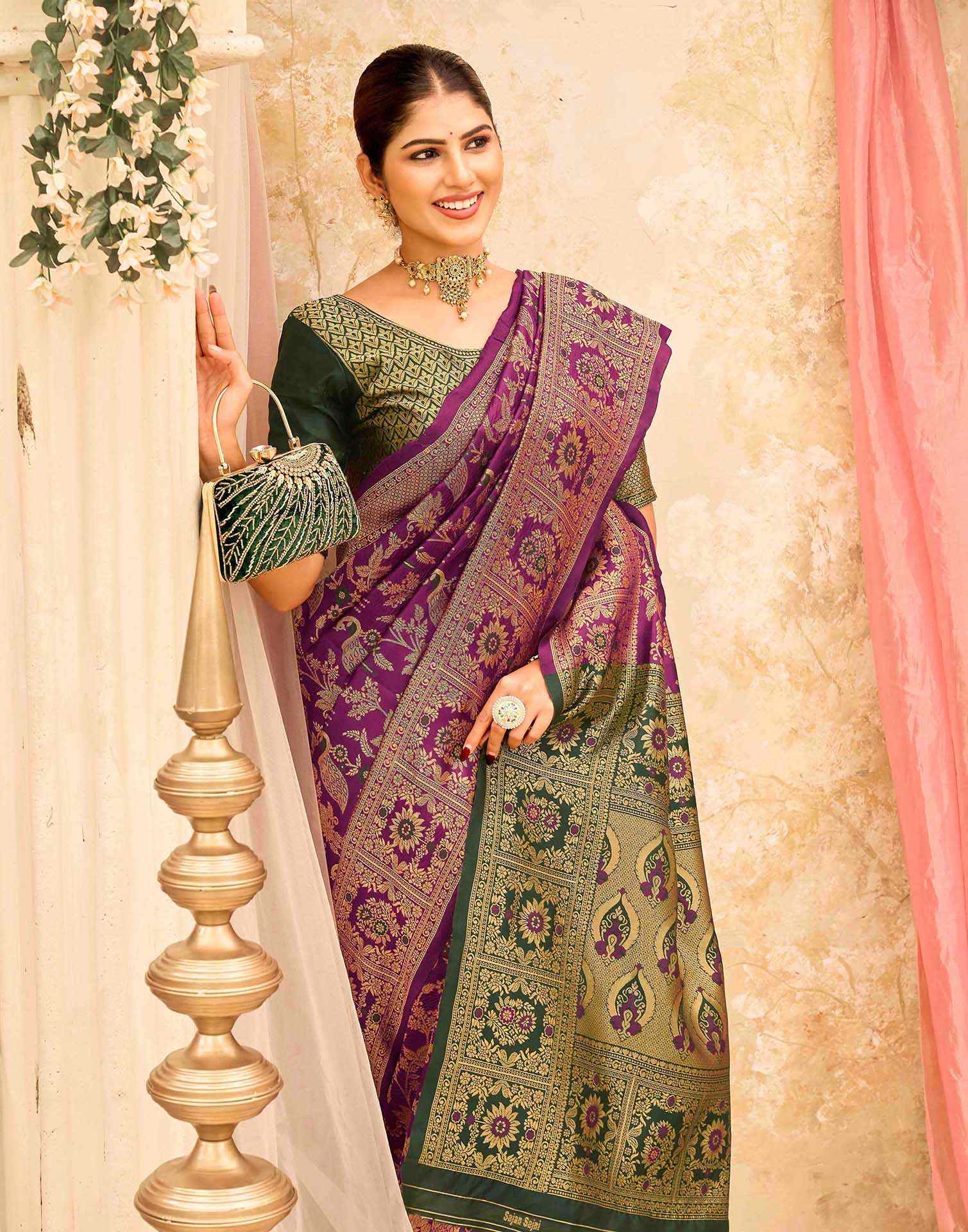 Dark Magenta Silk Woven Banarasi Saree
