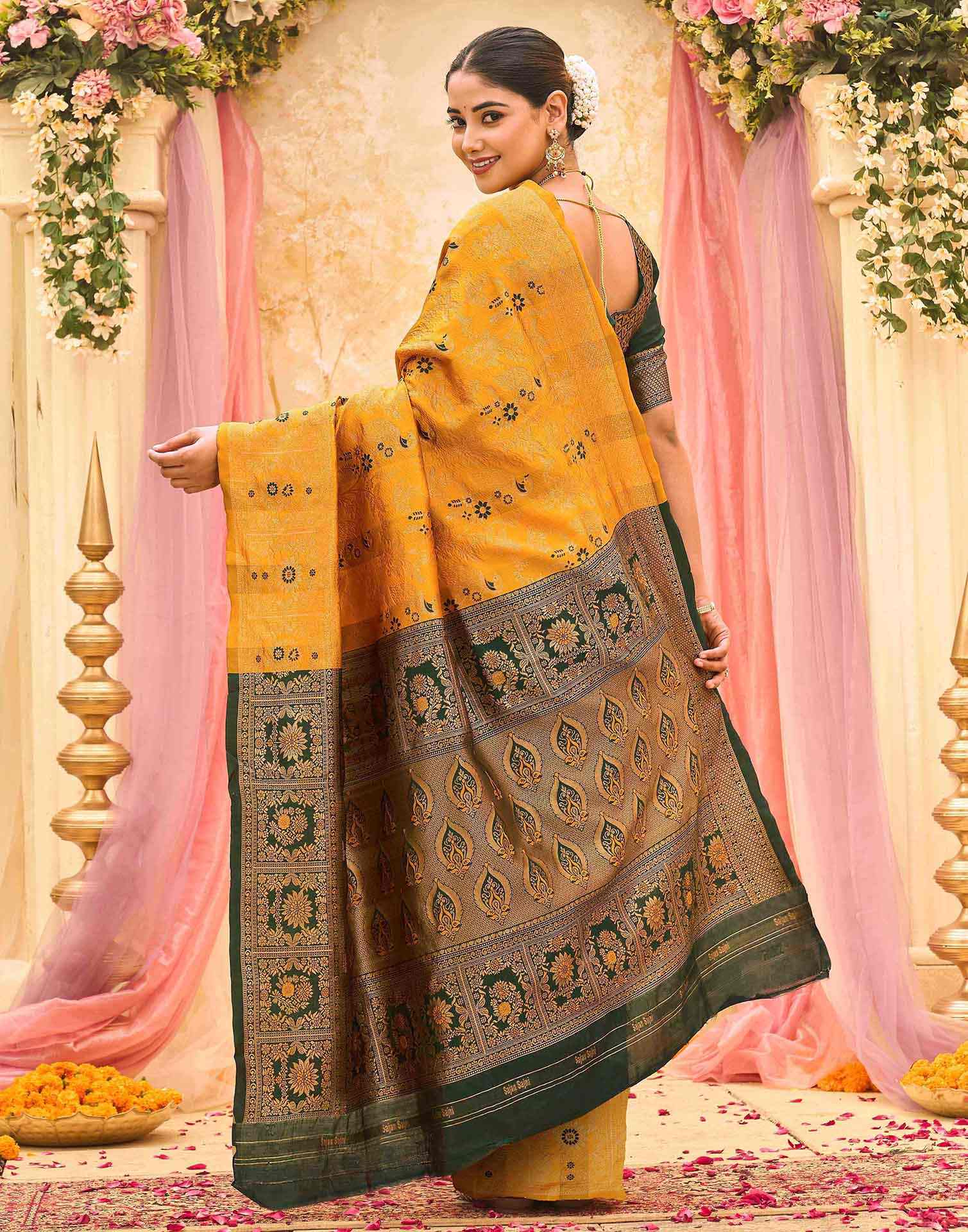 Yellow Silk Woven Banarasi Saree
