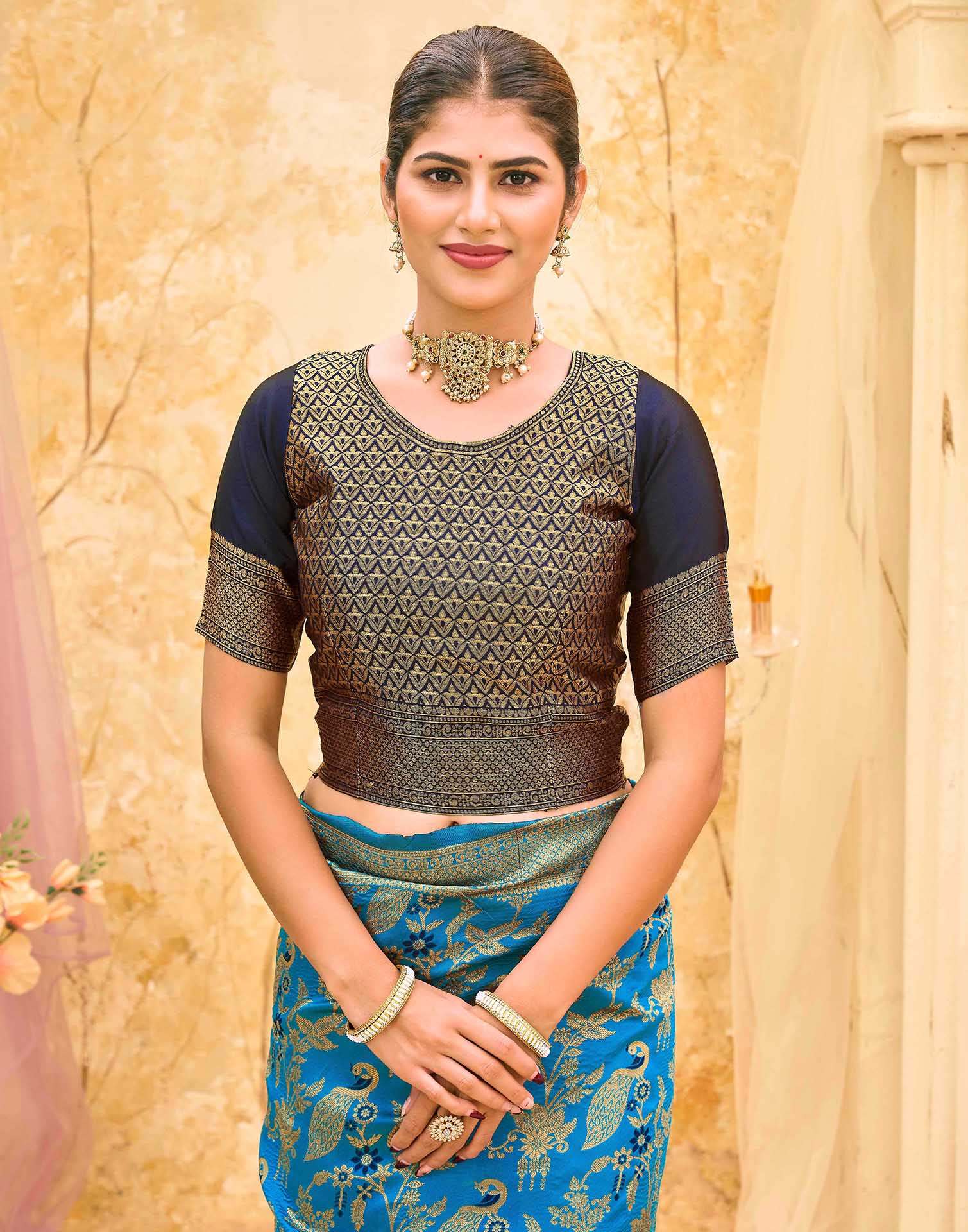 Teal Blue Silk Woven Banarasi Saree