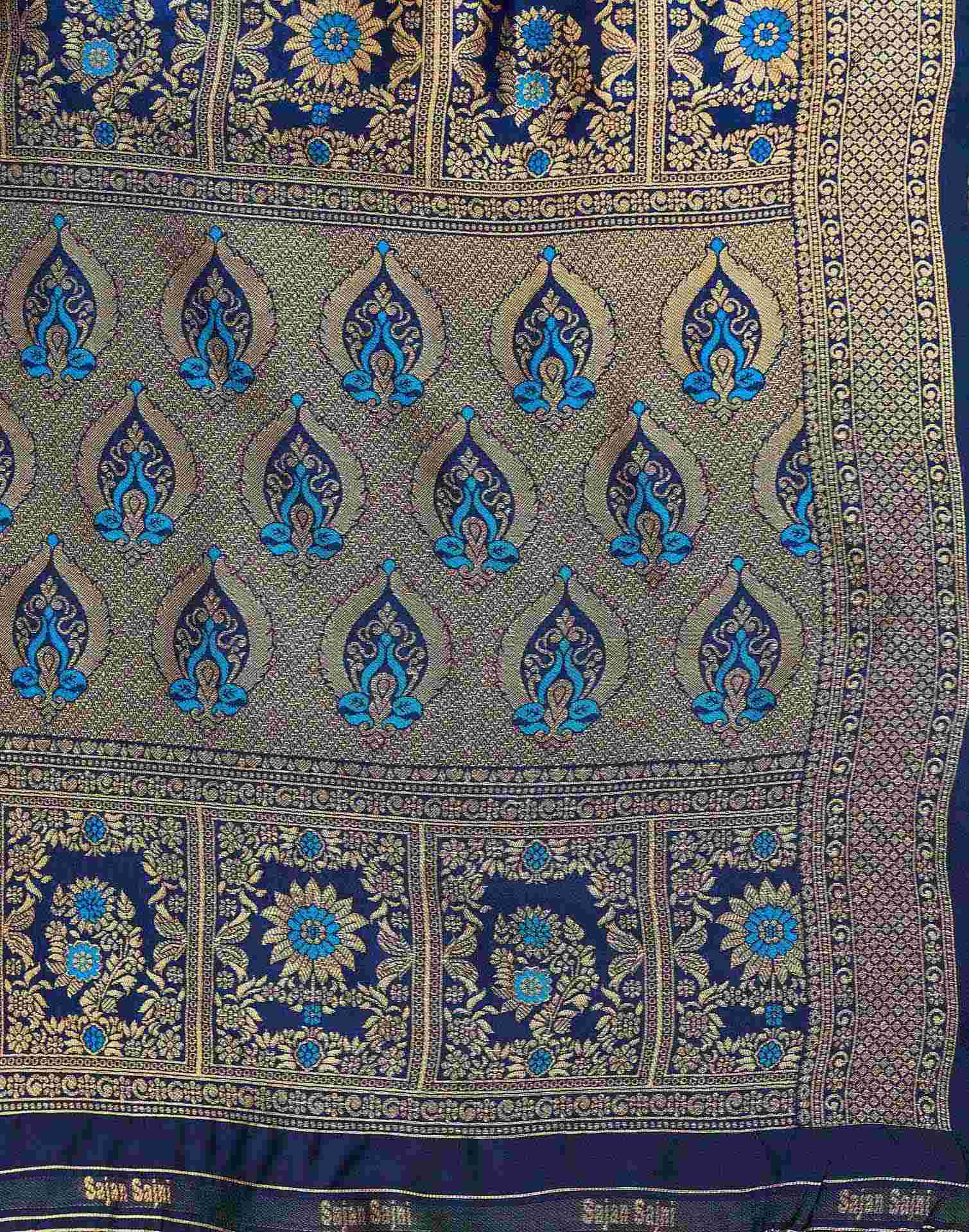 Teal Blue Silk Woven Banarasi Saree