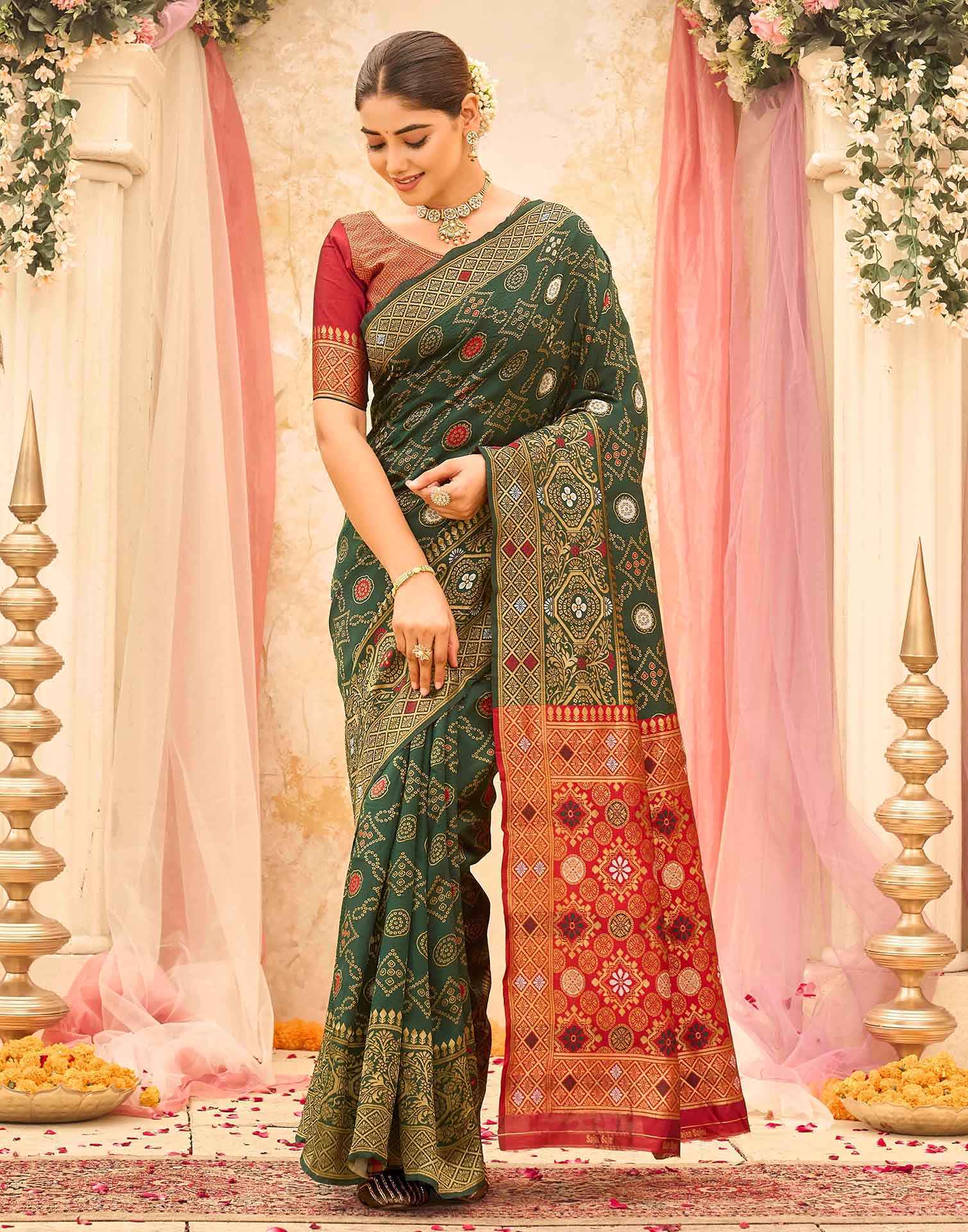 Dark Green Silk Woven Banarasi Saree