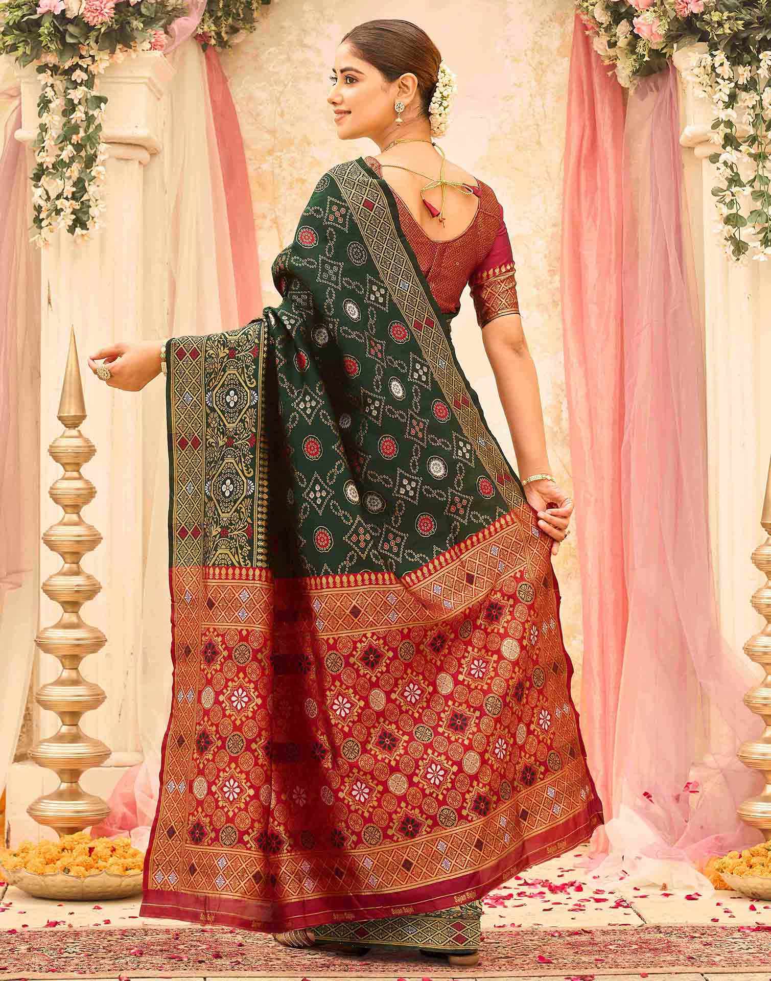 Dark Green Silk Woven Banarasi Saree