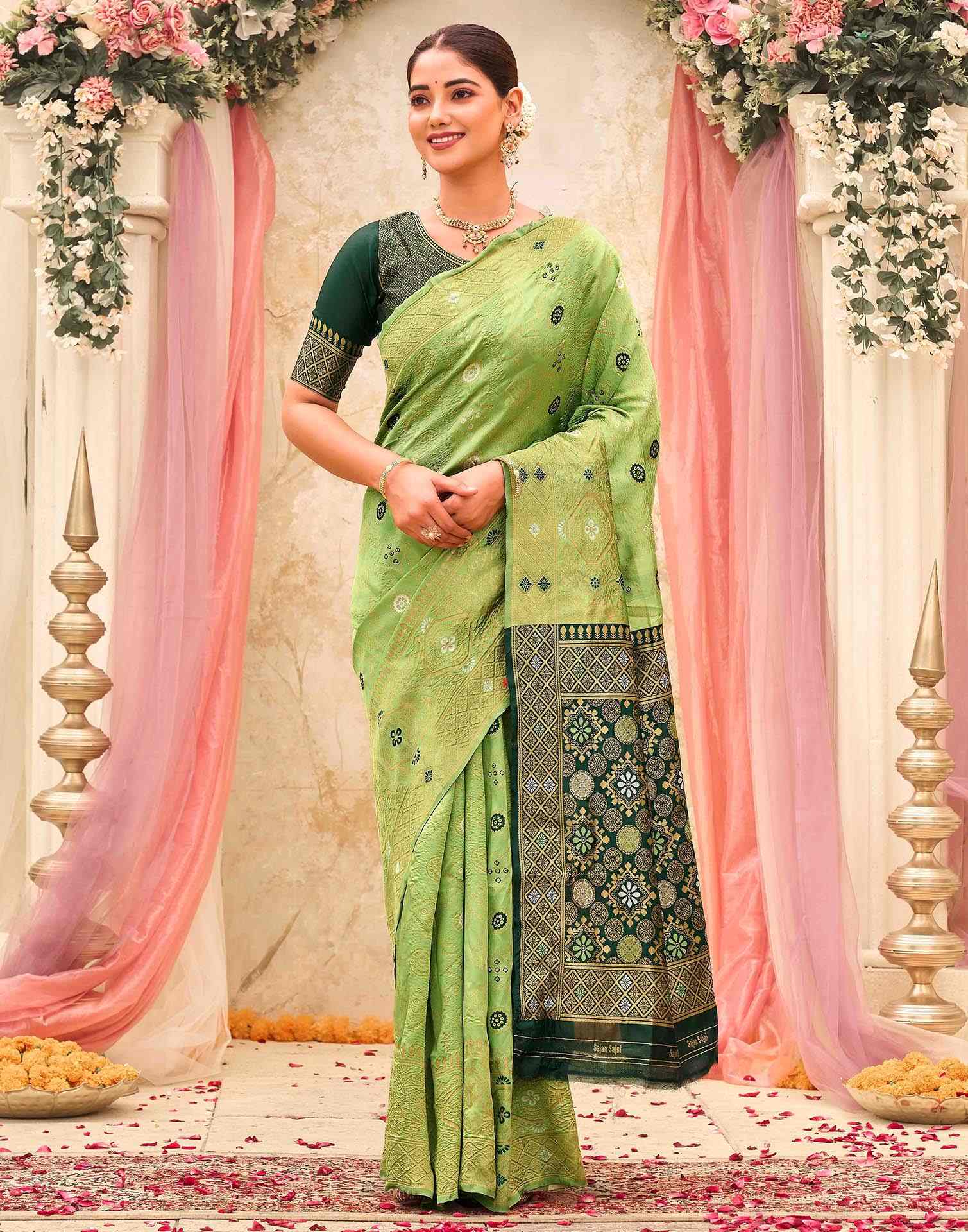 Pista Green Silk Woven Banarasi Saree