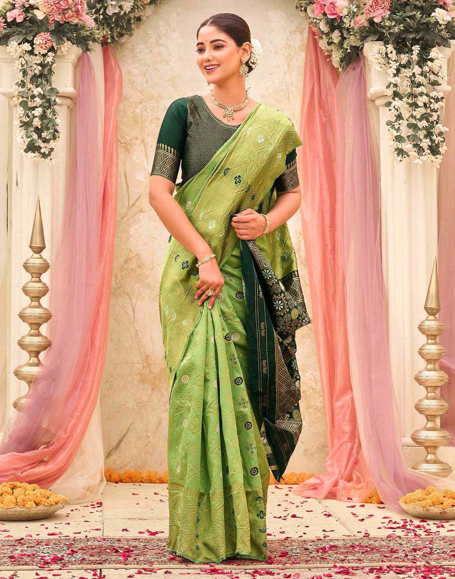 Pista Green Silk Woven Banarasi Saree