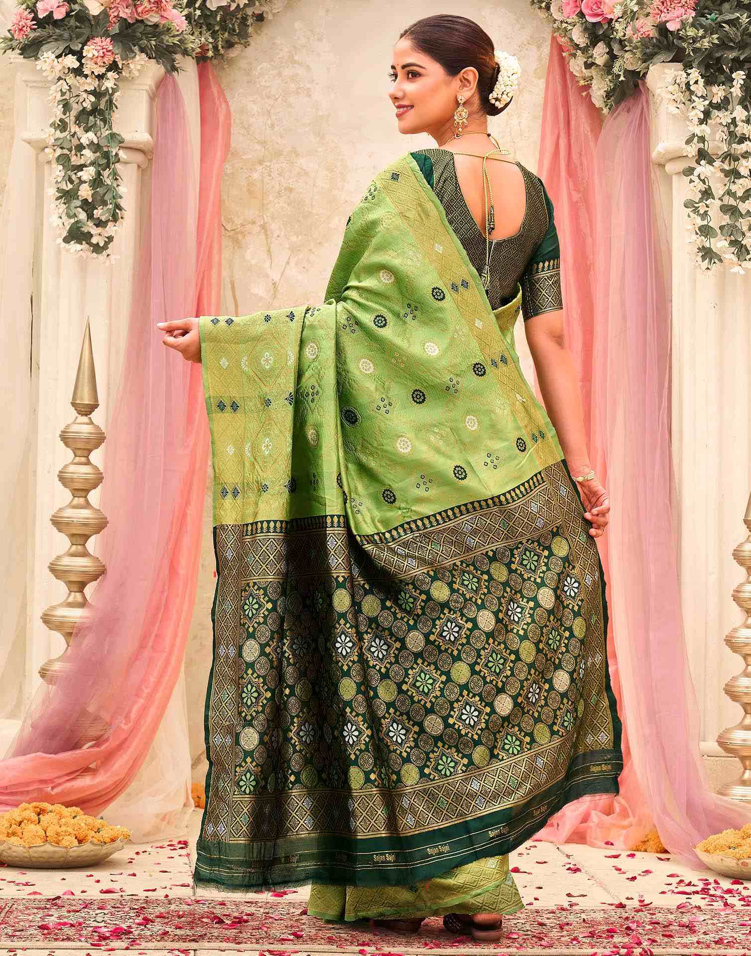 Pista Green Silk Woven Banarasi Saree