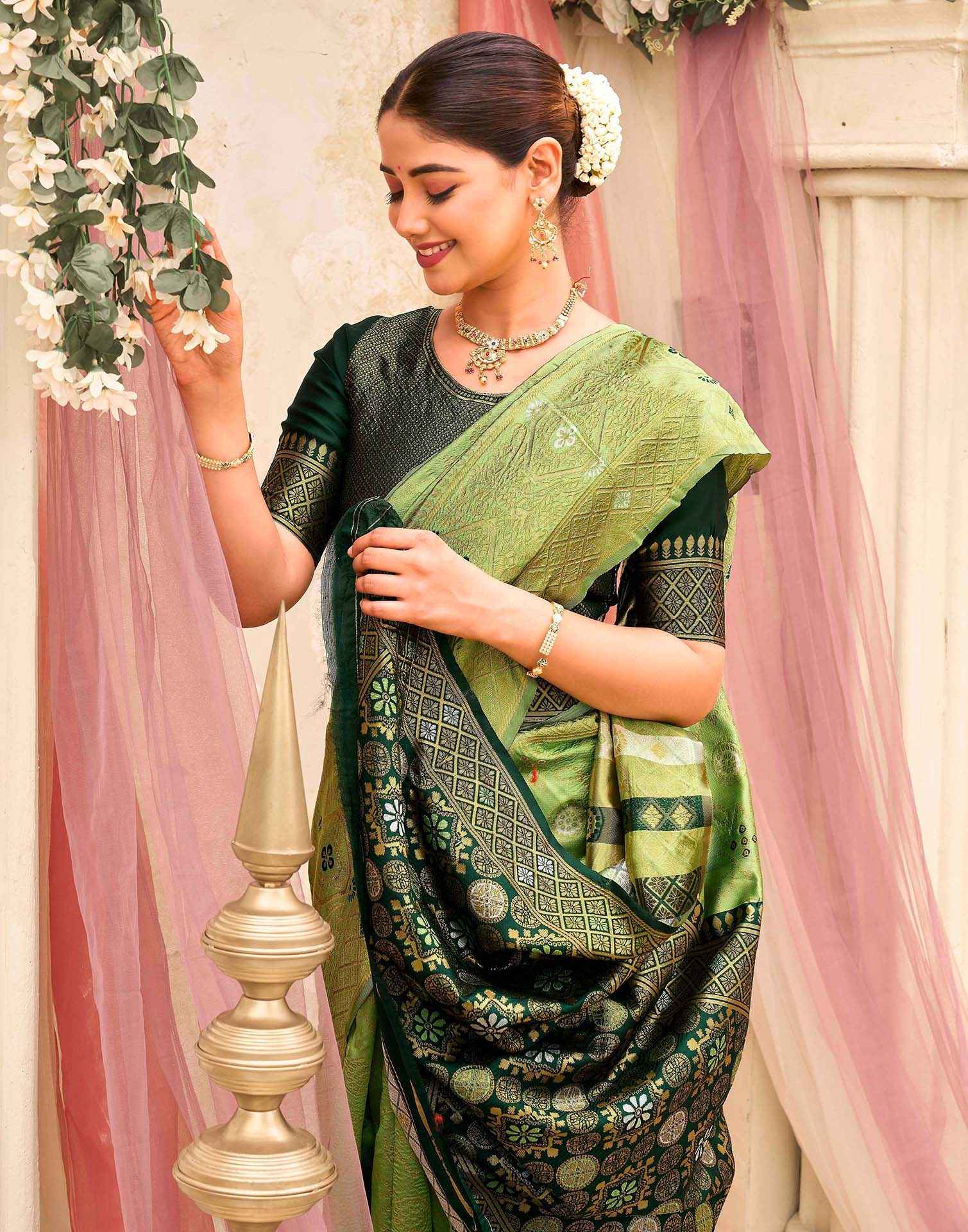 Pista Green Silk Woven Banarasi Saree