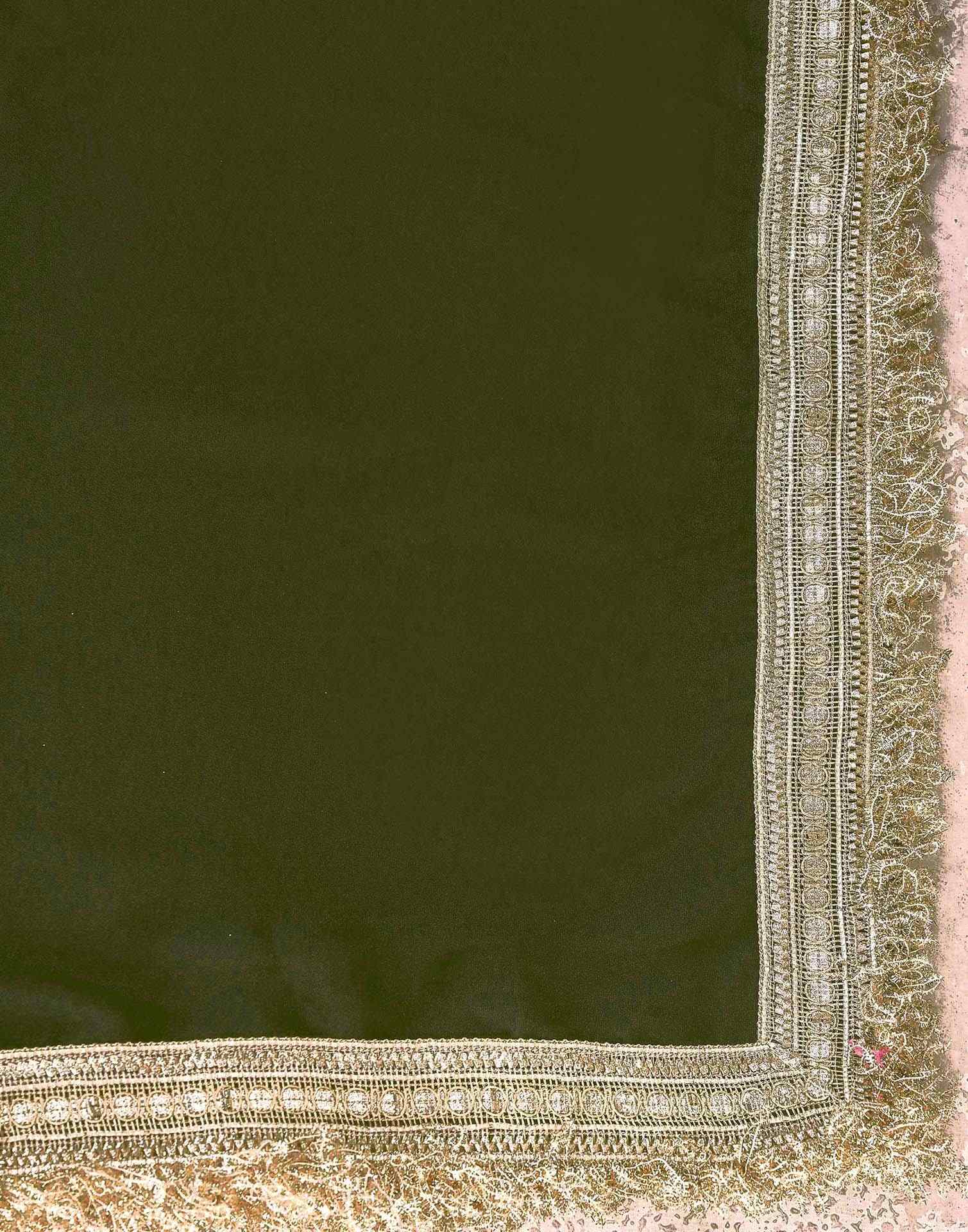 Mehandi Green Georgette Gota Lace Saree