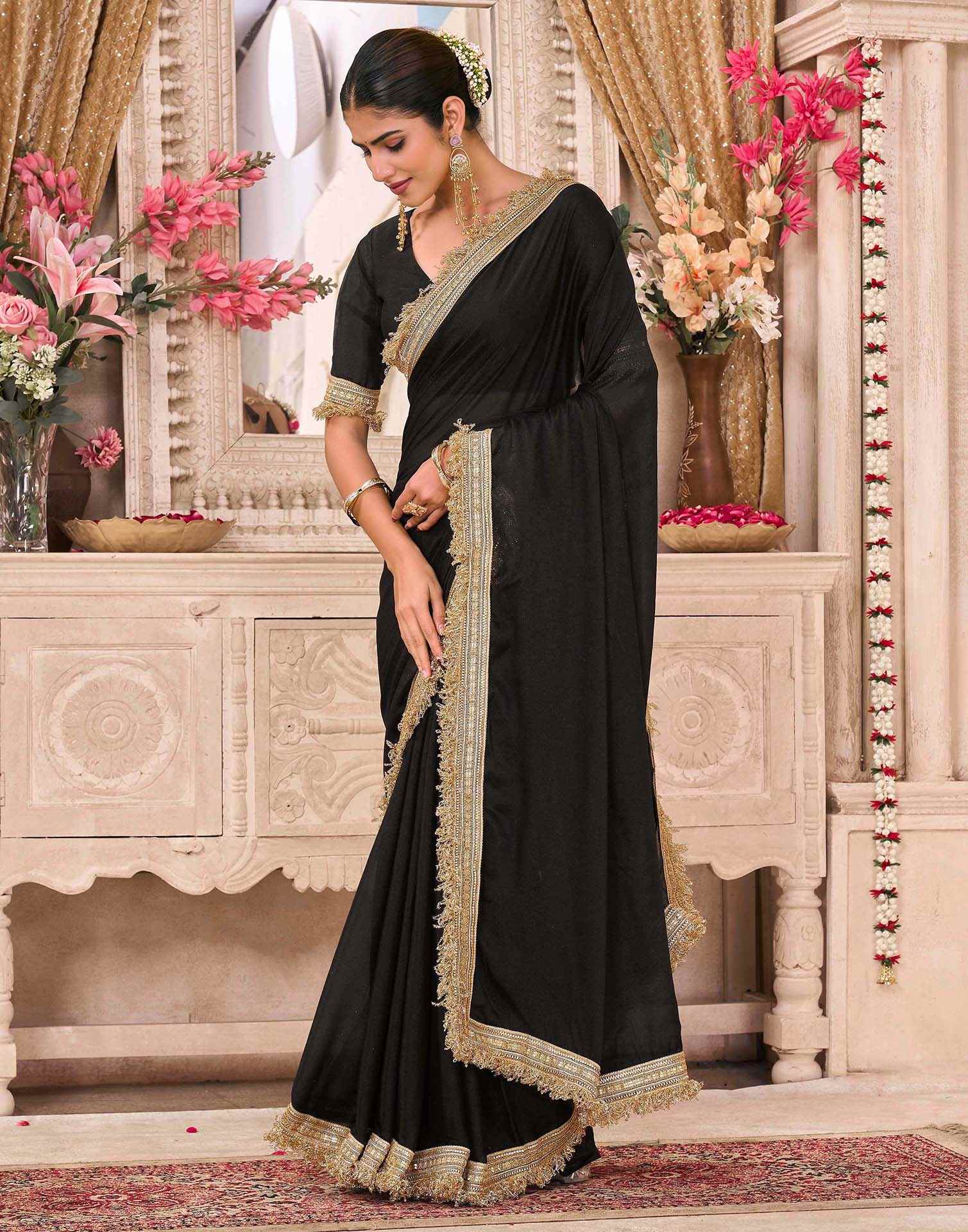 Black Georgette Gota Lace Saree