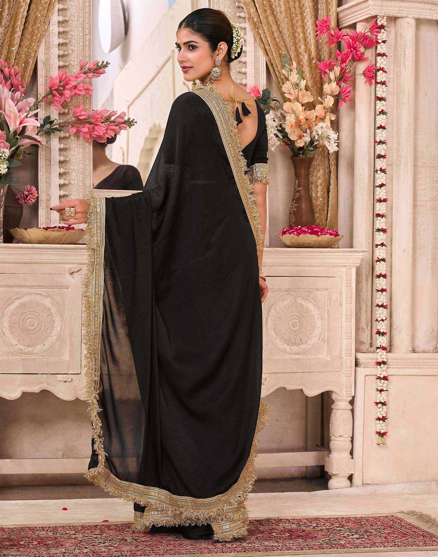 Black Georgette Gota Lace Saree