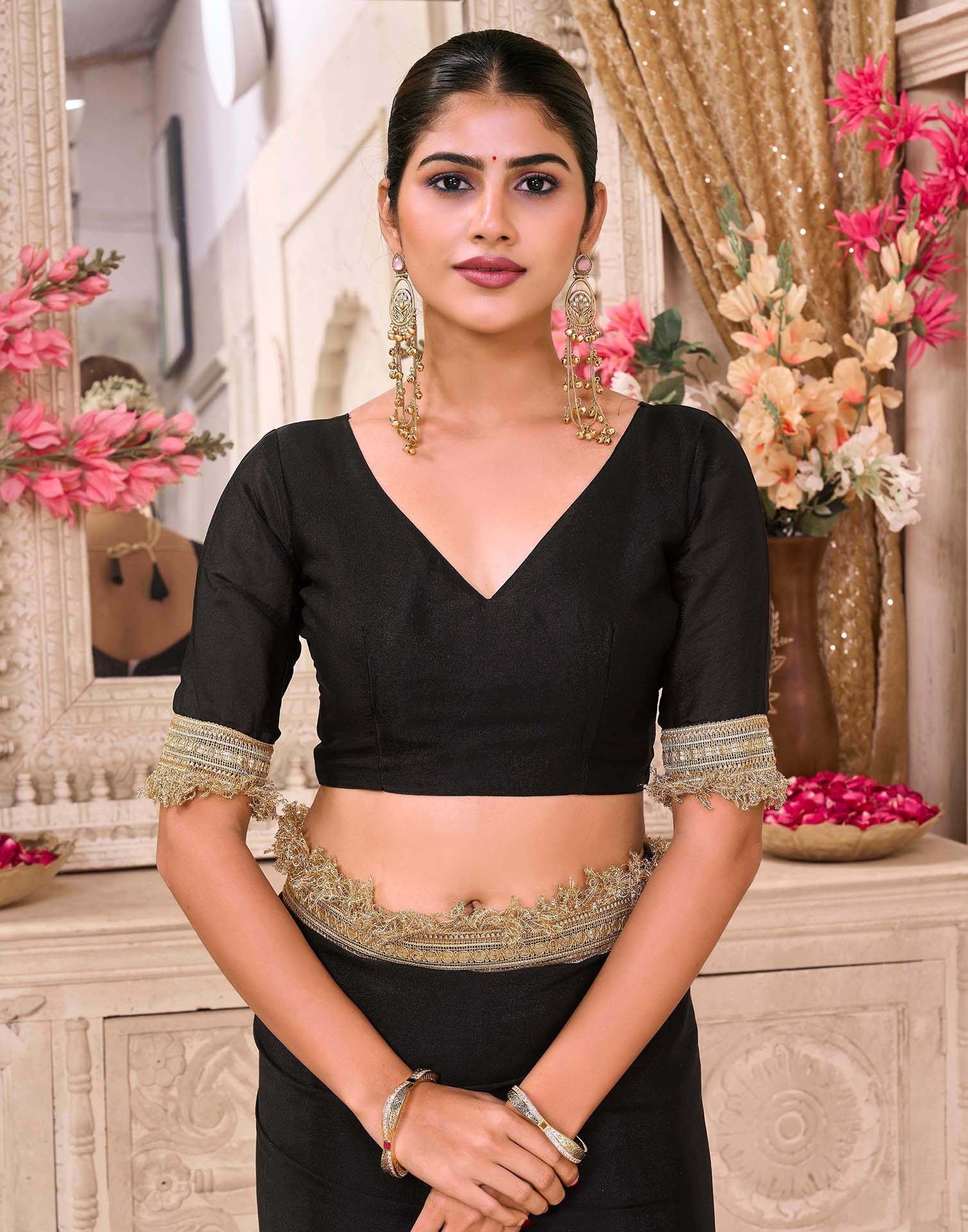 Black Georgette Gota Lace Saree