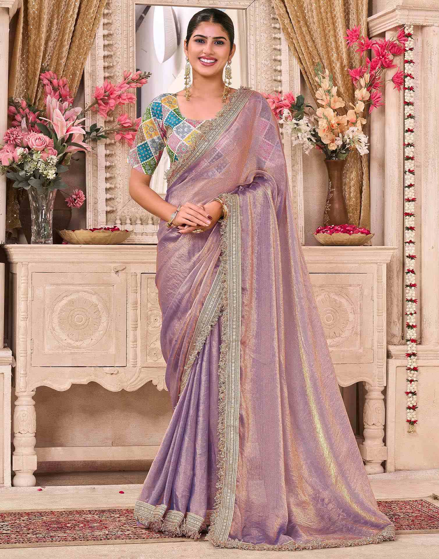 Lavender Shimmer Gota Lace Saree