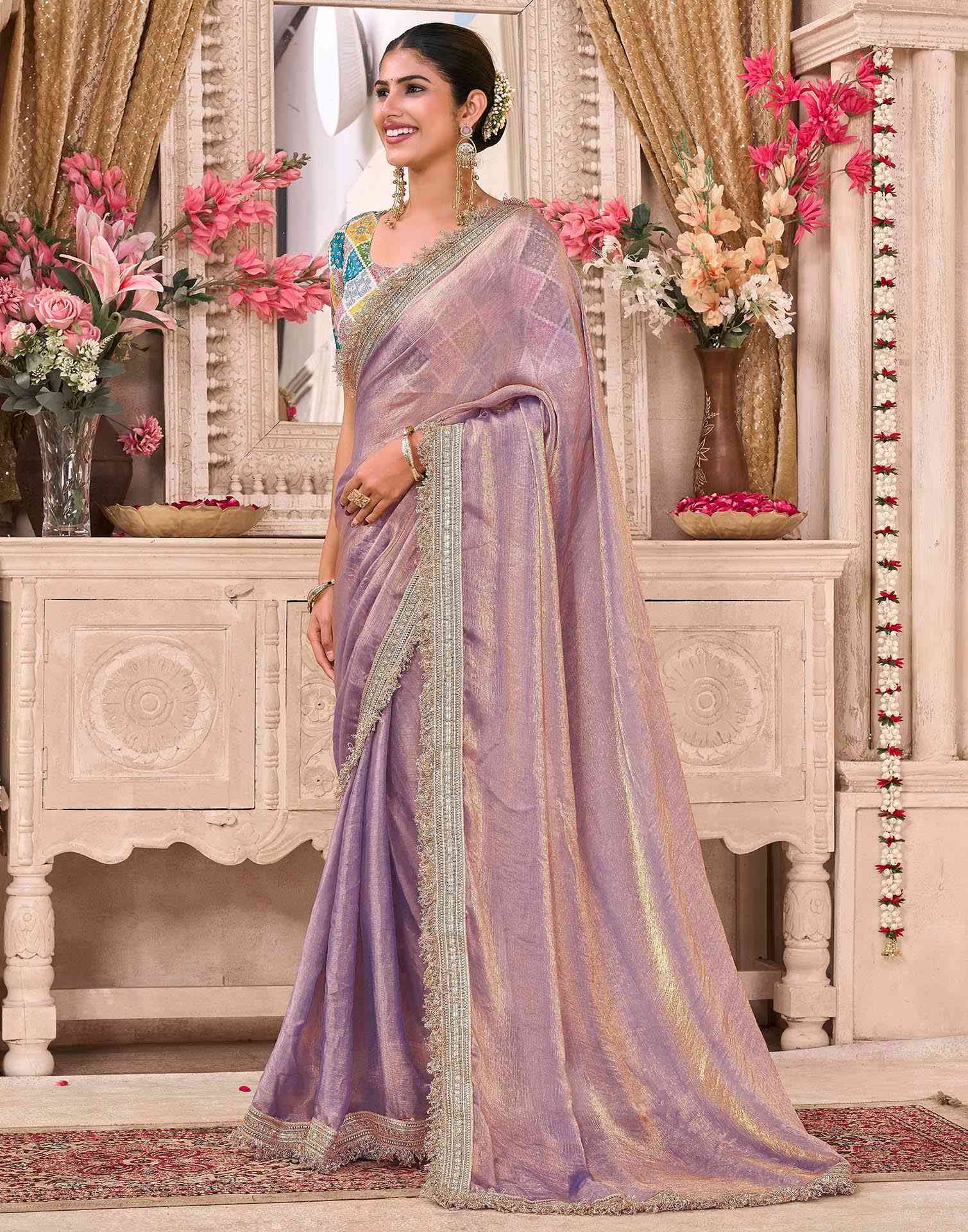 Lavender Shimmer Gota Lace Saree