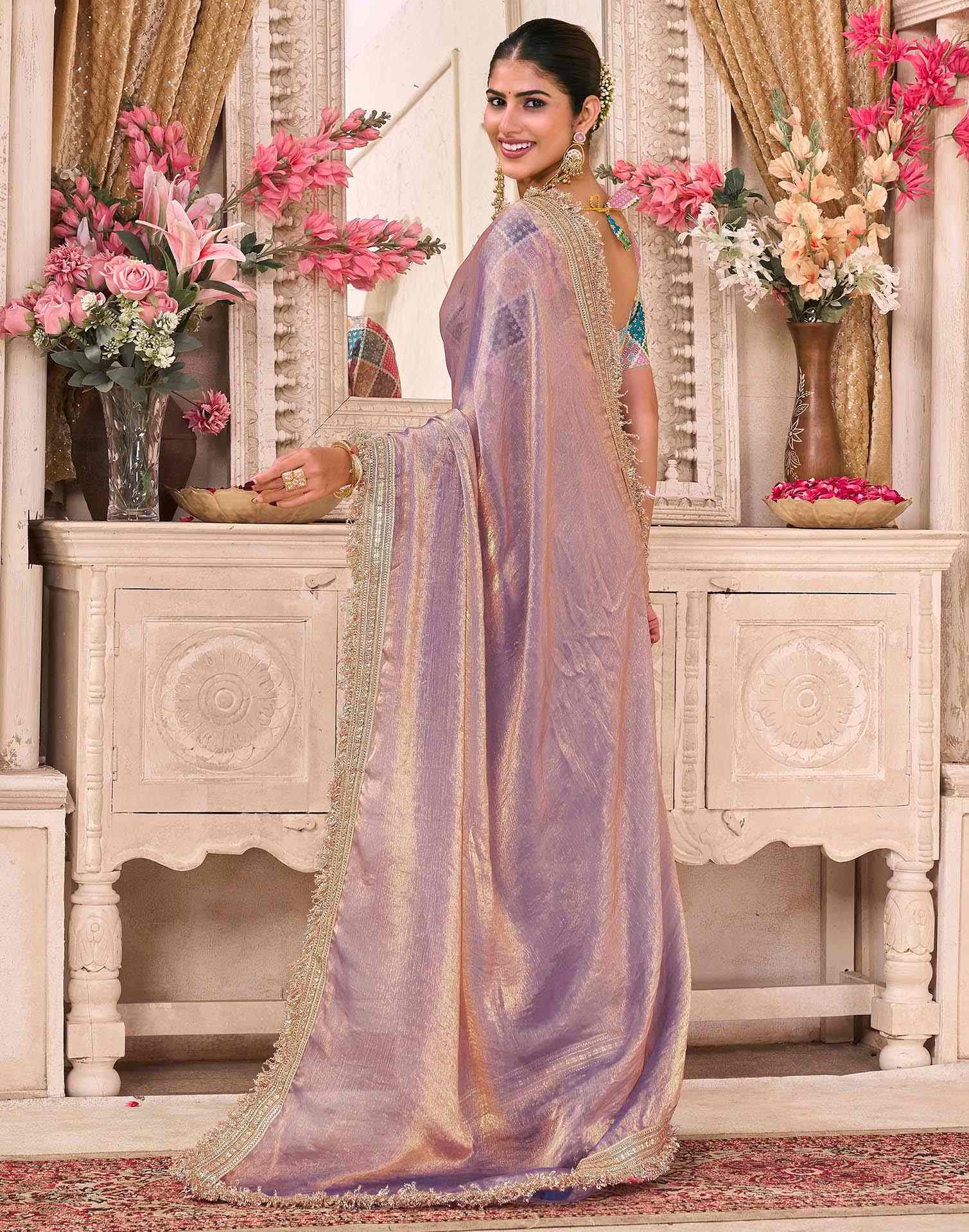 Lavender Shimmer Gota Lace Saree