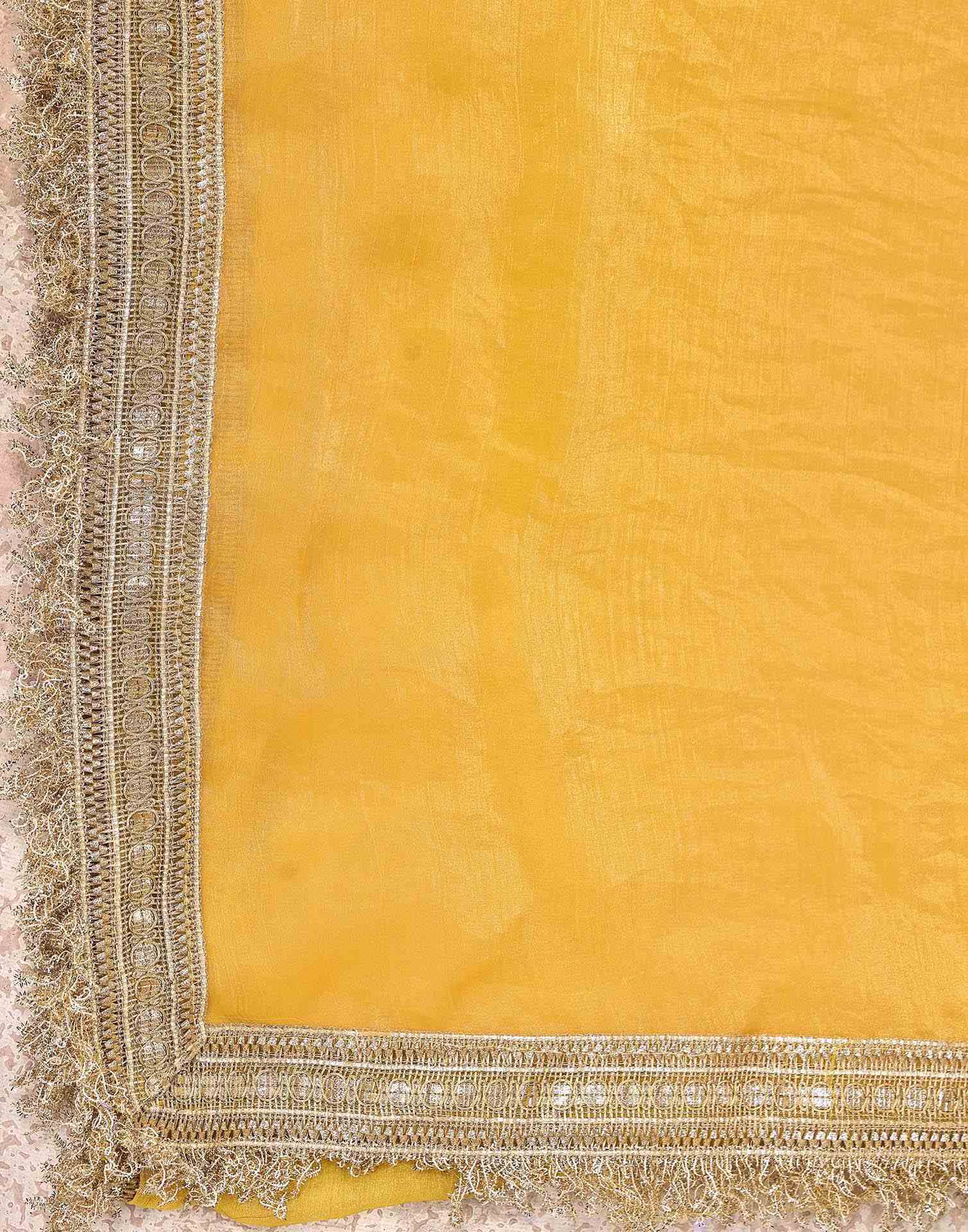 Yellow Shimmer Gota Lace Saree