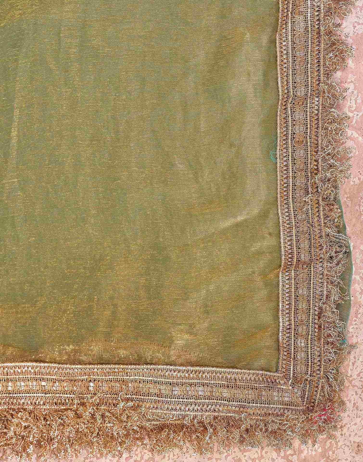 Parrot Green Shimmer Gota Lace Saree