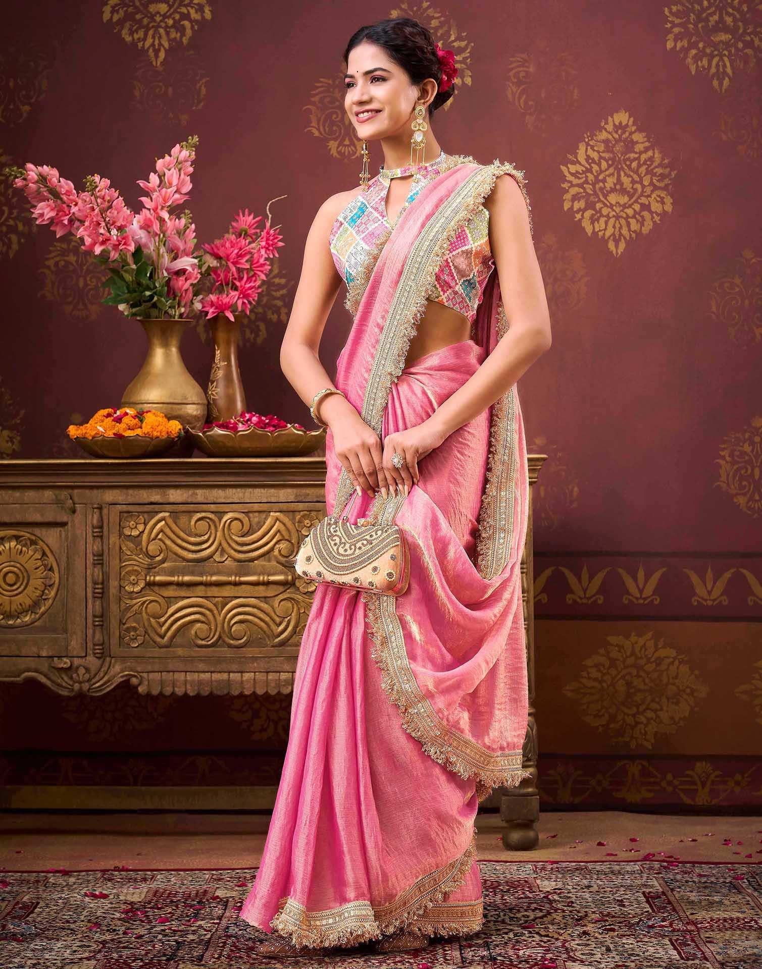 Dusty Pink Shimmer Gota Lace Saree