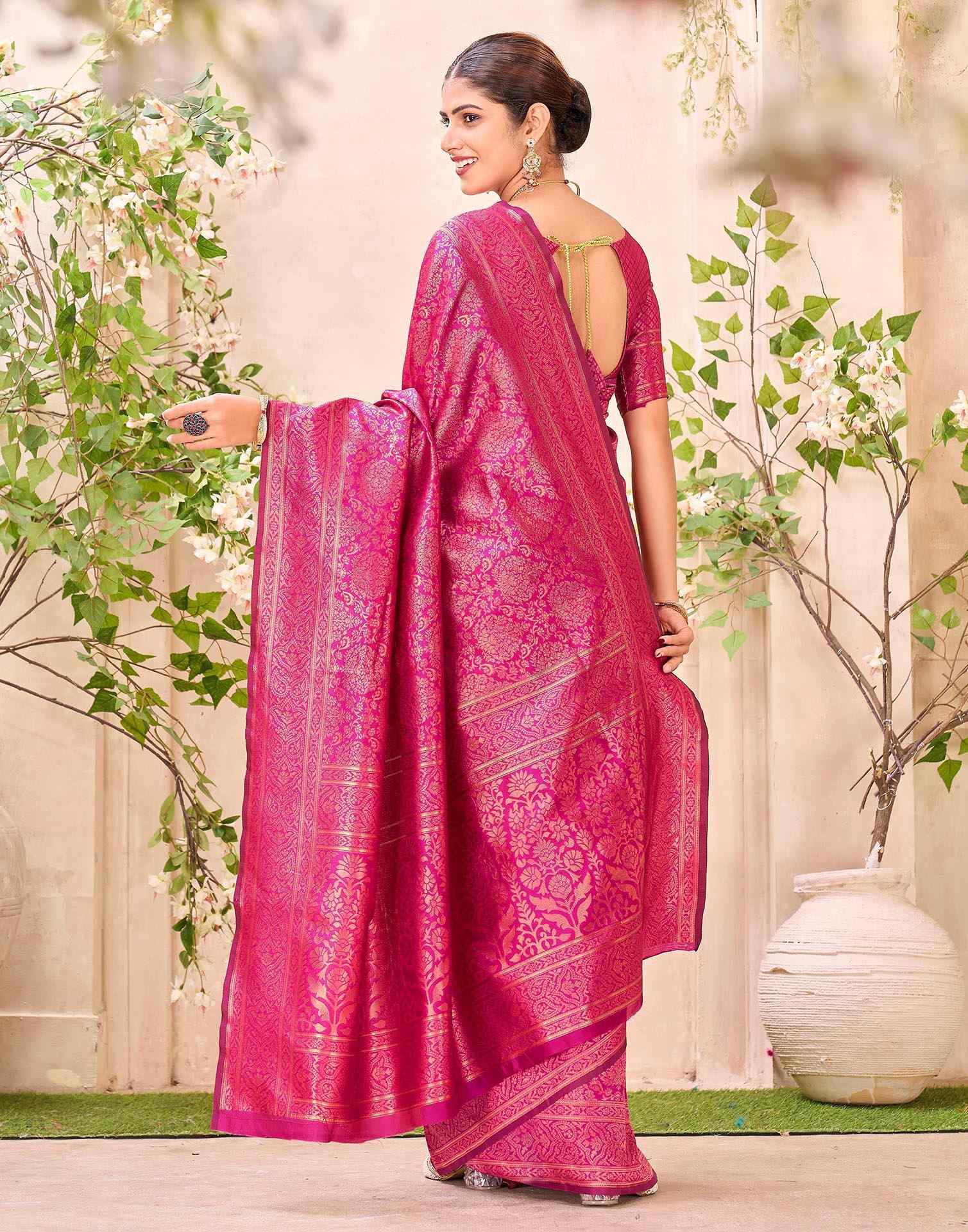 Rani Pink Silk Woven Banarasi Saree