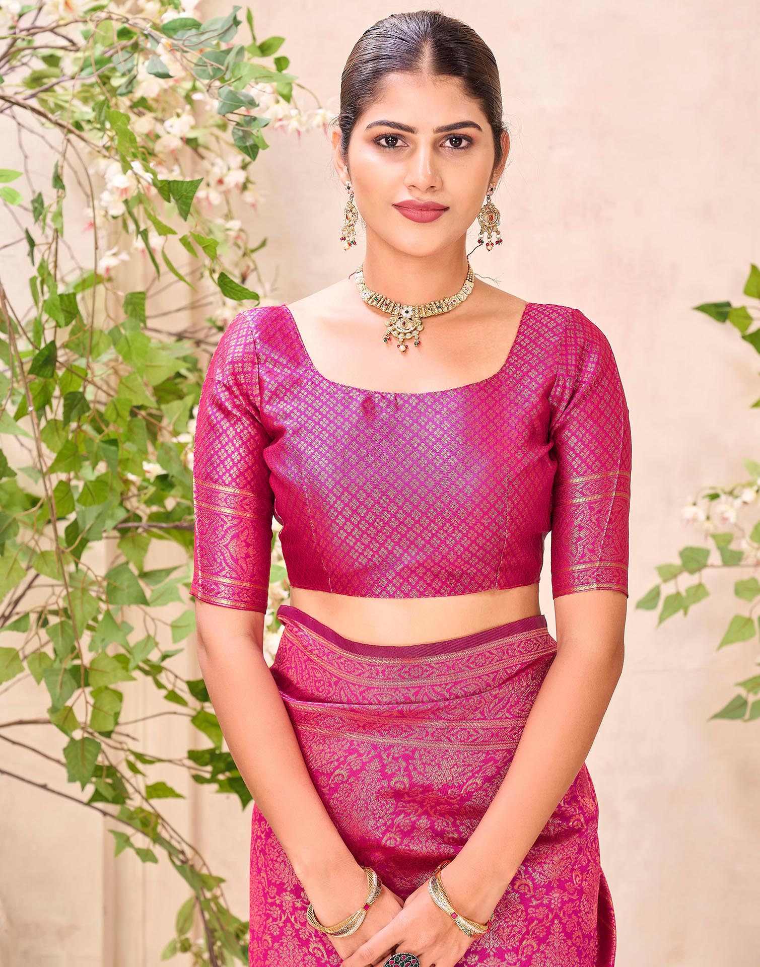 Rani Pink Silk Woven Banarasi Saree