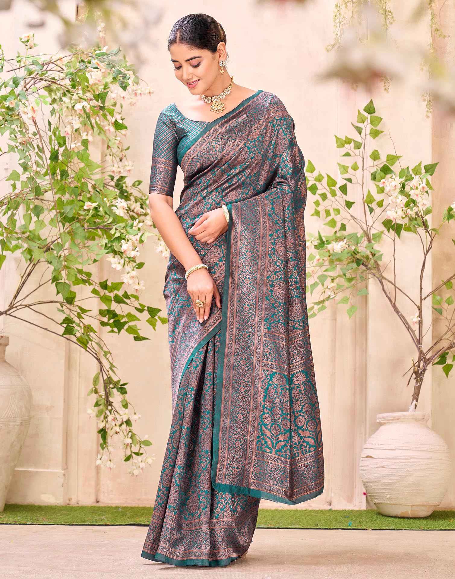 Teal Green Silk Woven Banarasi Saree