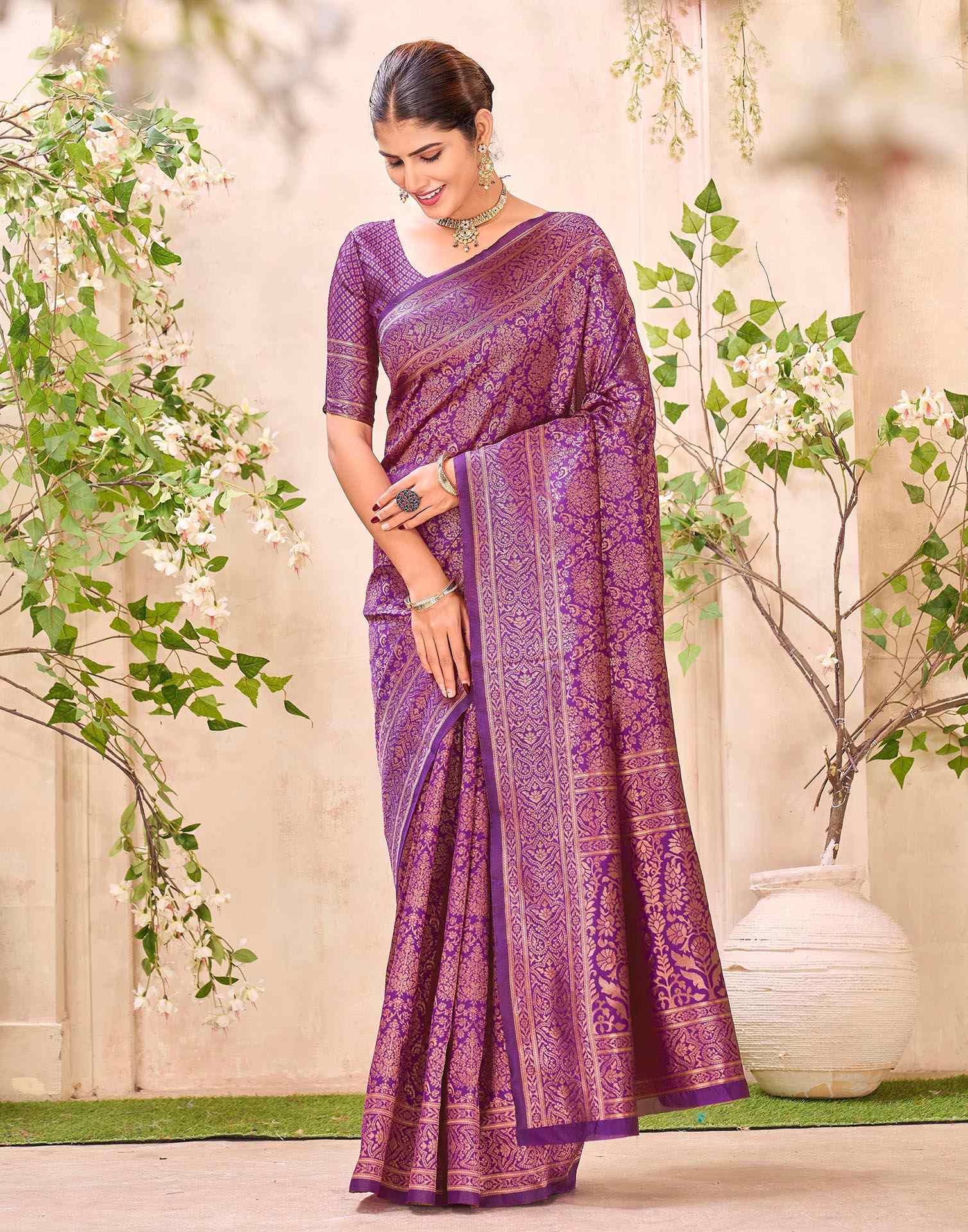 Purple Silk Woven Banarasi Saree