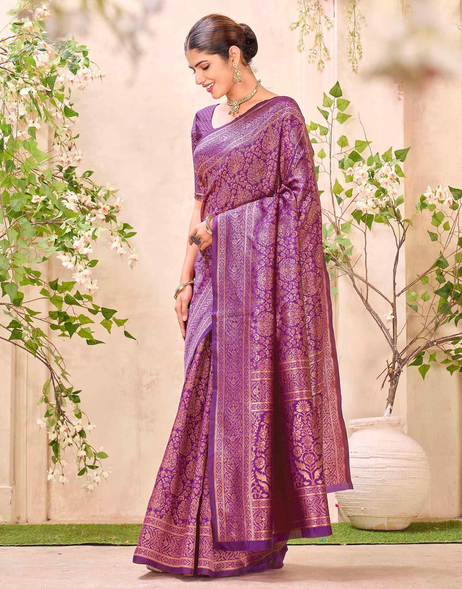 Purple Silk Woven Banarasi Saree