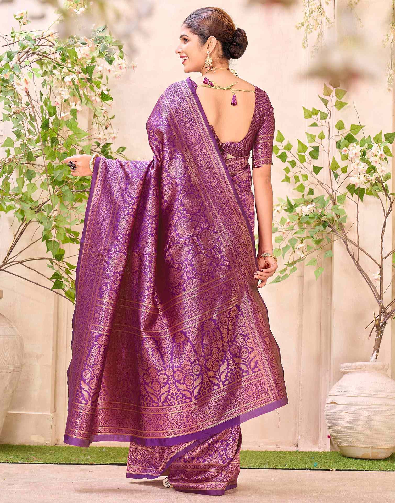 Purple Silk Woven Banarasi Saree