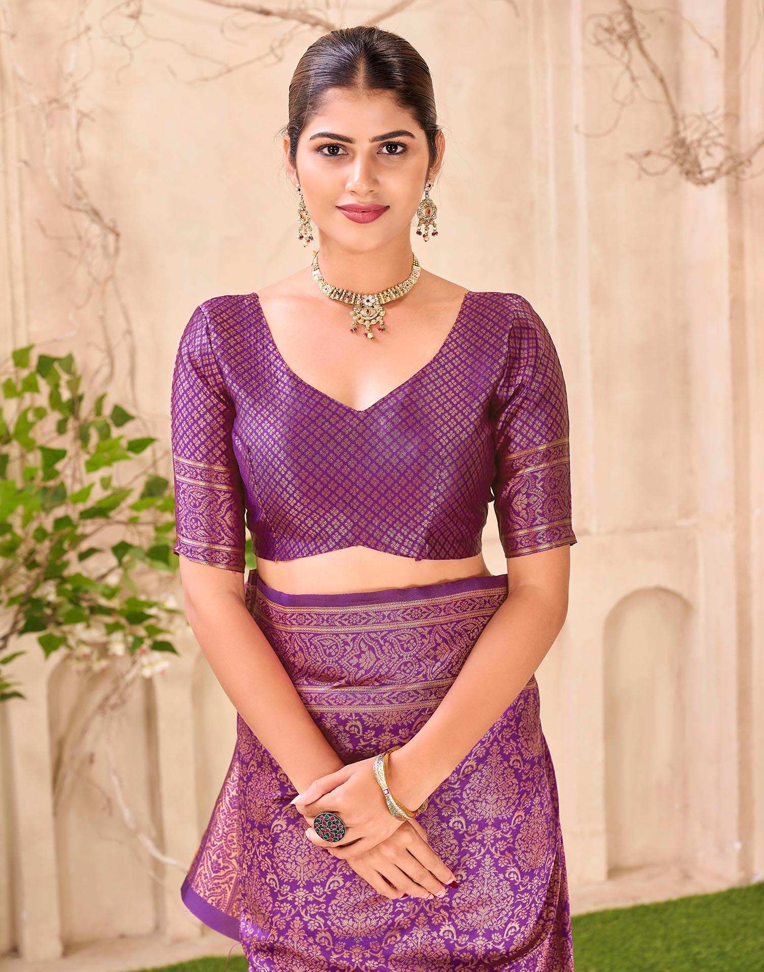 Purple Silk Woven Banarasi Saree