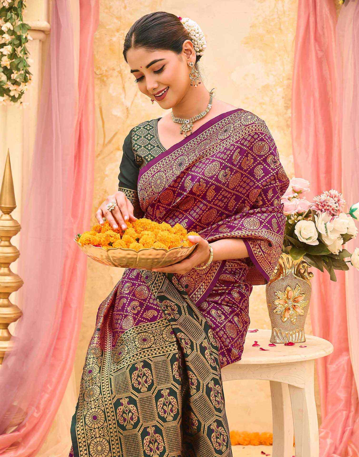 Purple Silk Woven Banarasi Saree