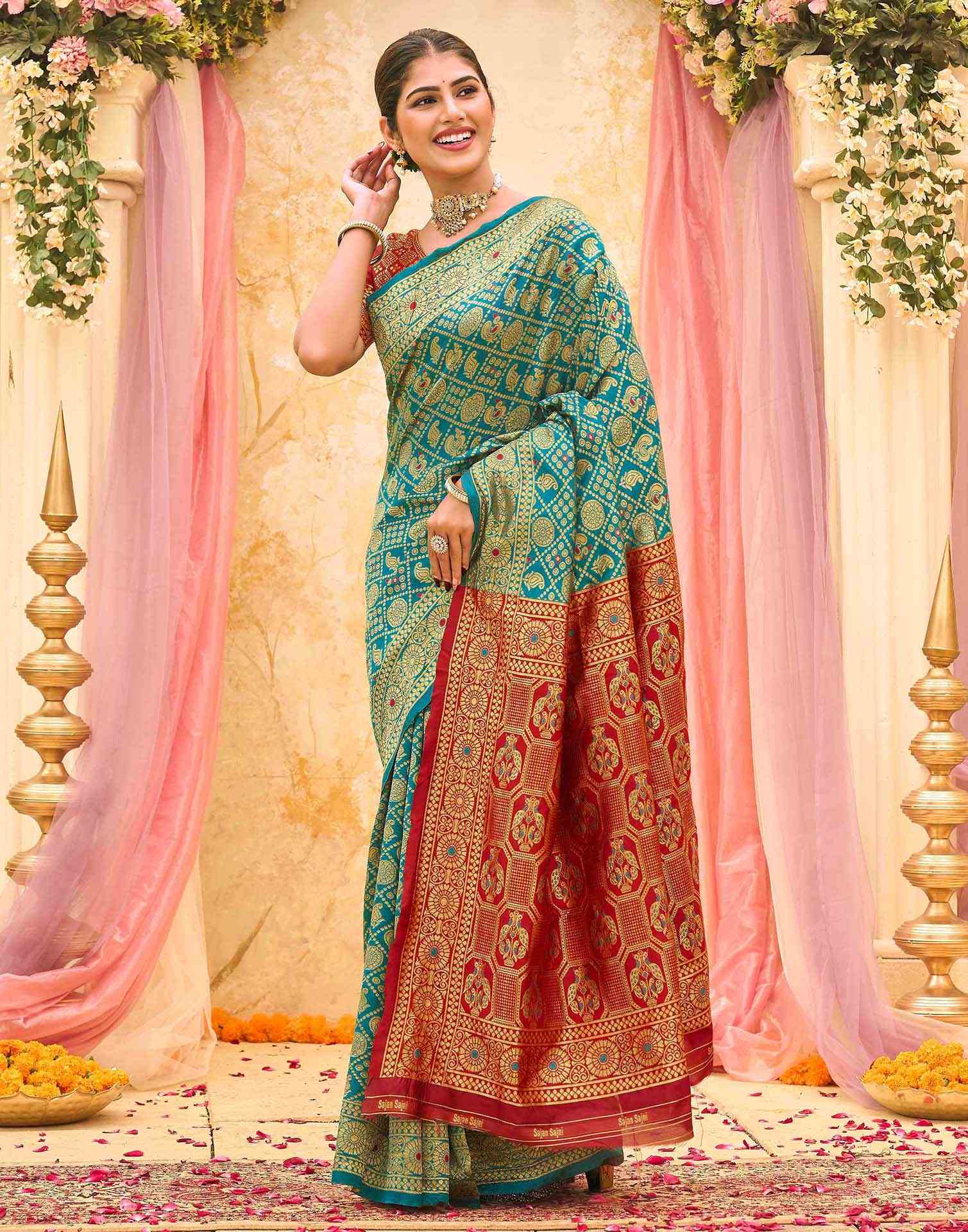 Teal Green Silk Woven Banarasi Saree