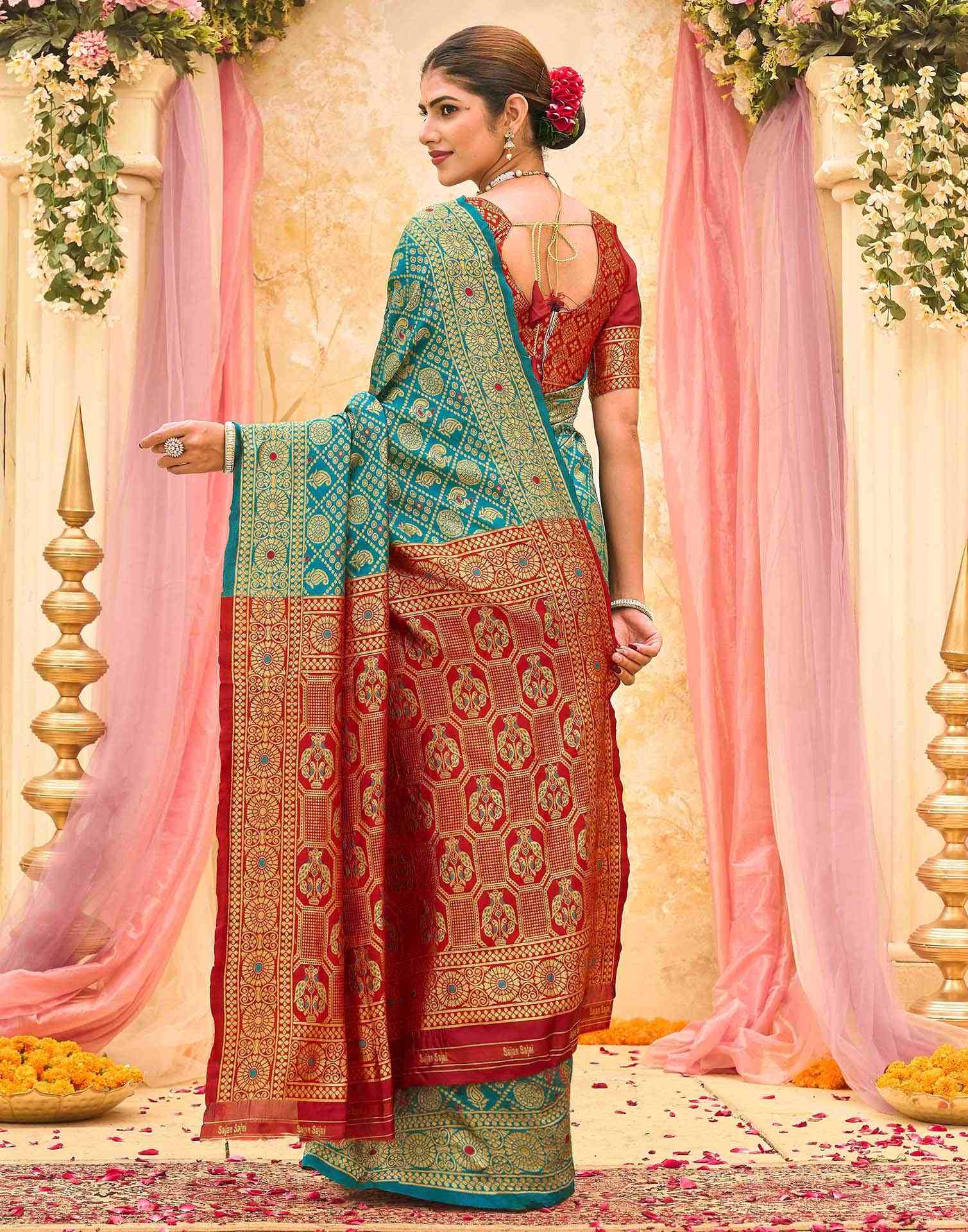 Teal Green Silk Woven Banarasi Saree