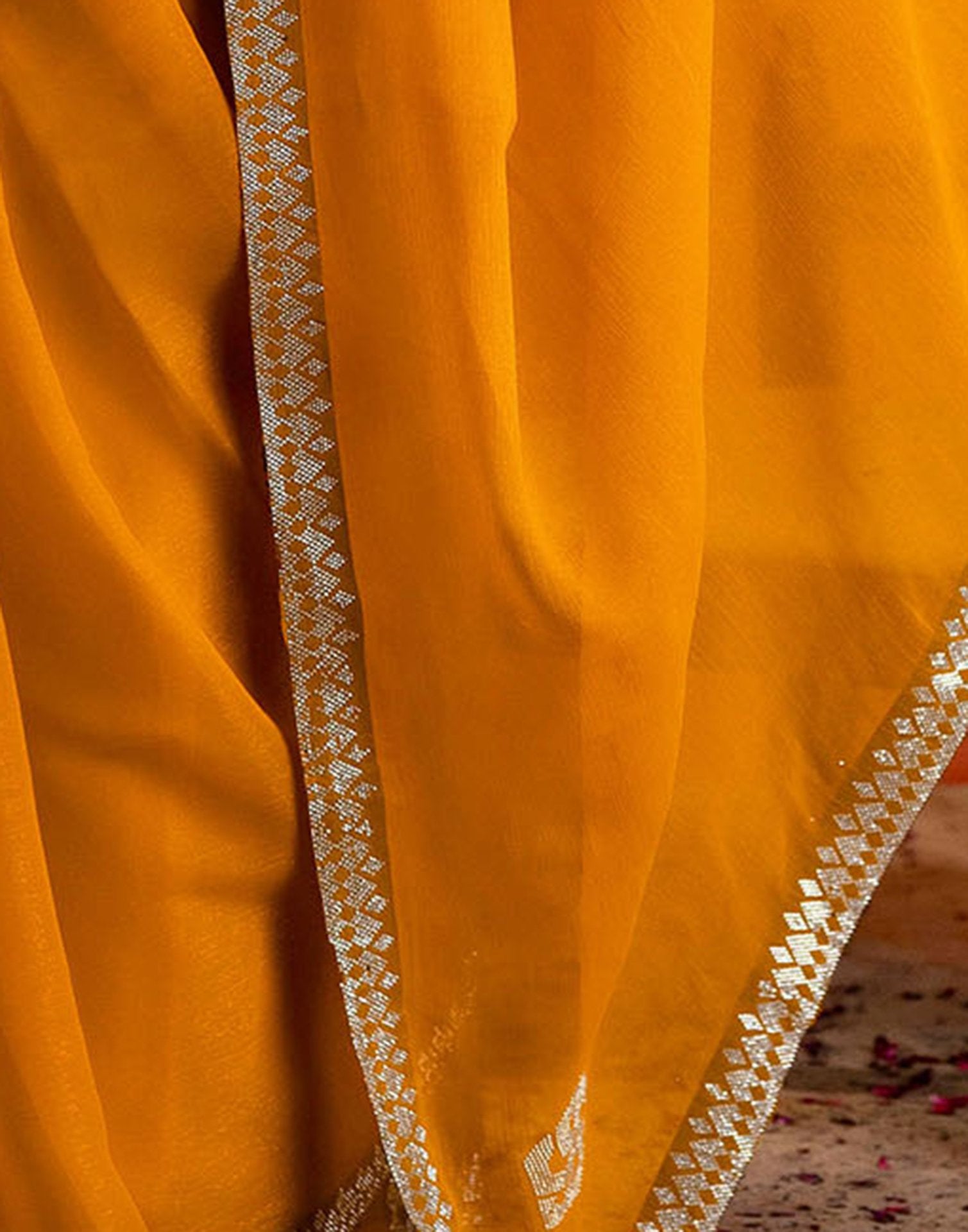Yellow Shimmer Stone Work Swarovski Saree