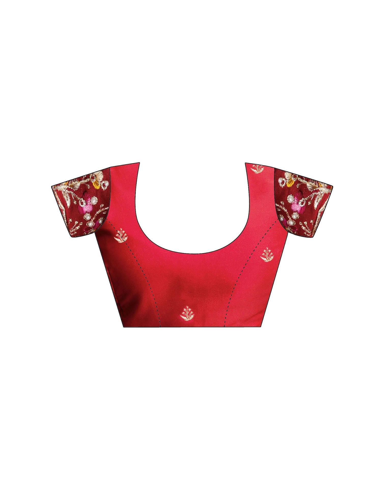 Red Shimmer Embroidery Saree