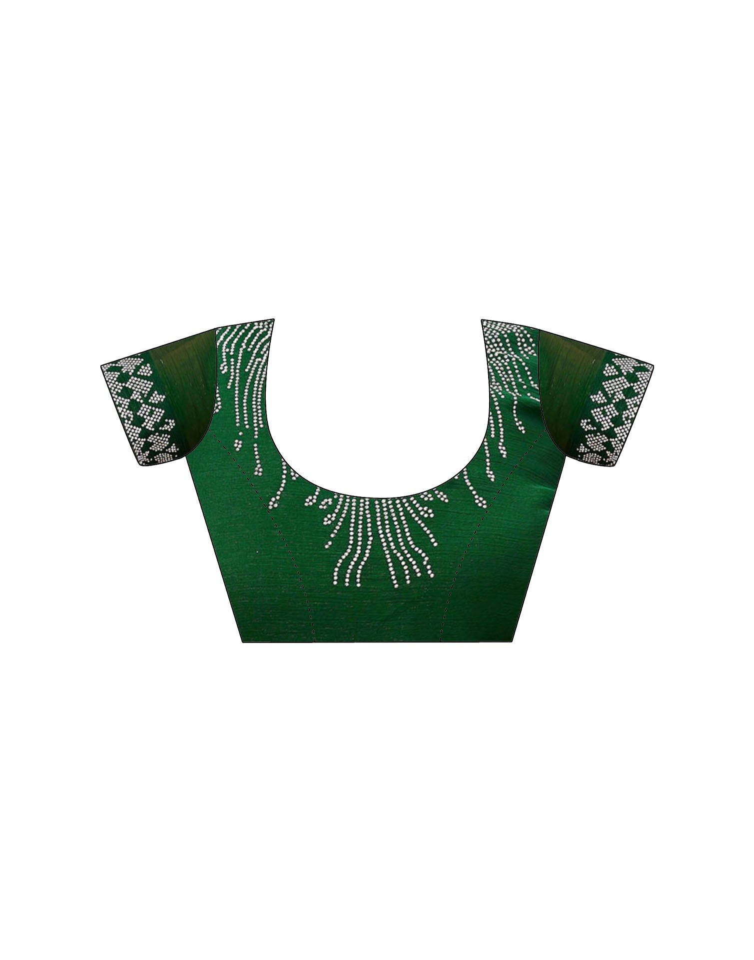 Dark Green Shimmer Stone Work Swarovski Saree