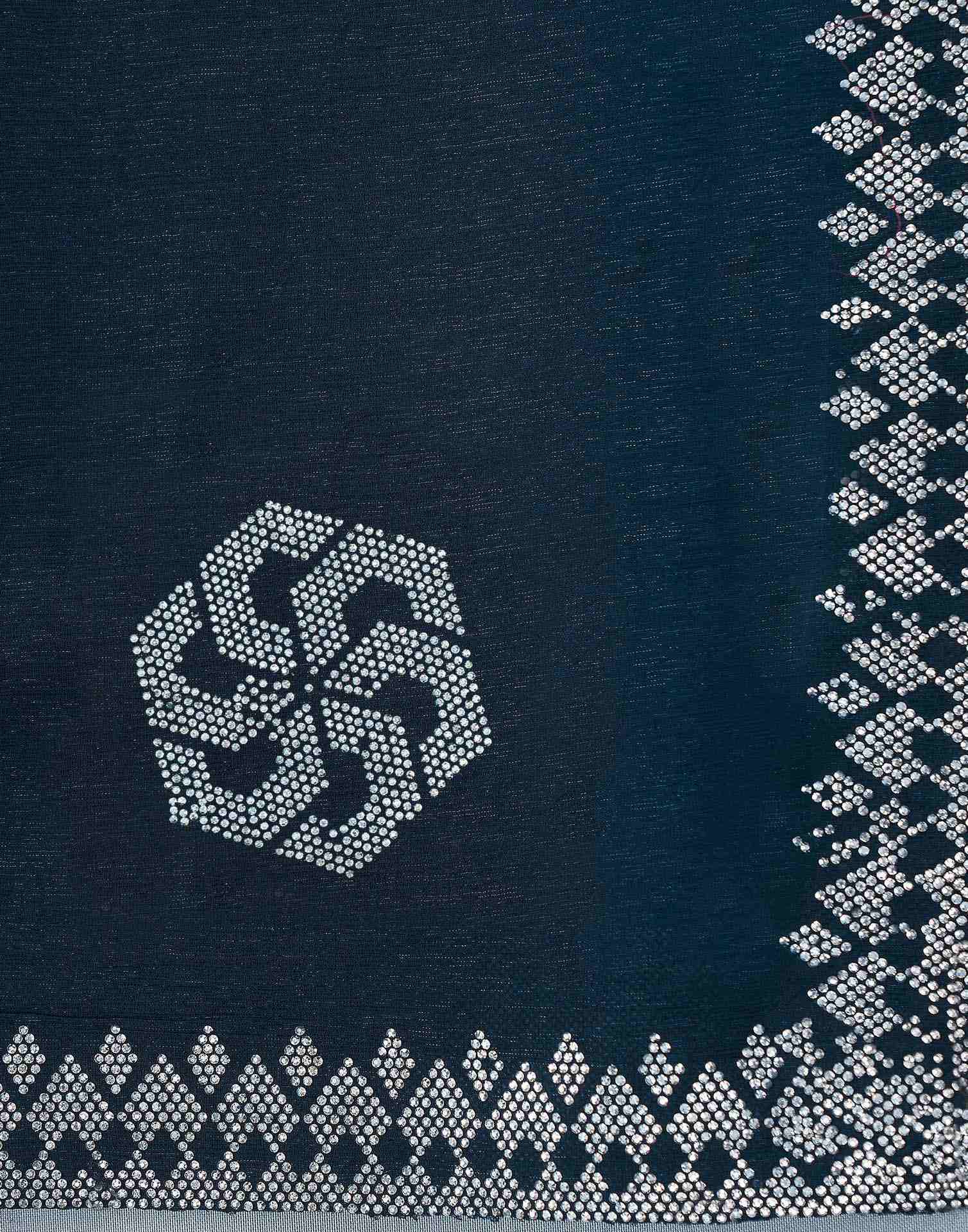 Navy Blue Shimmer Stone Work Swarovski Saree