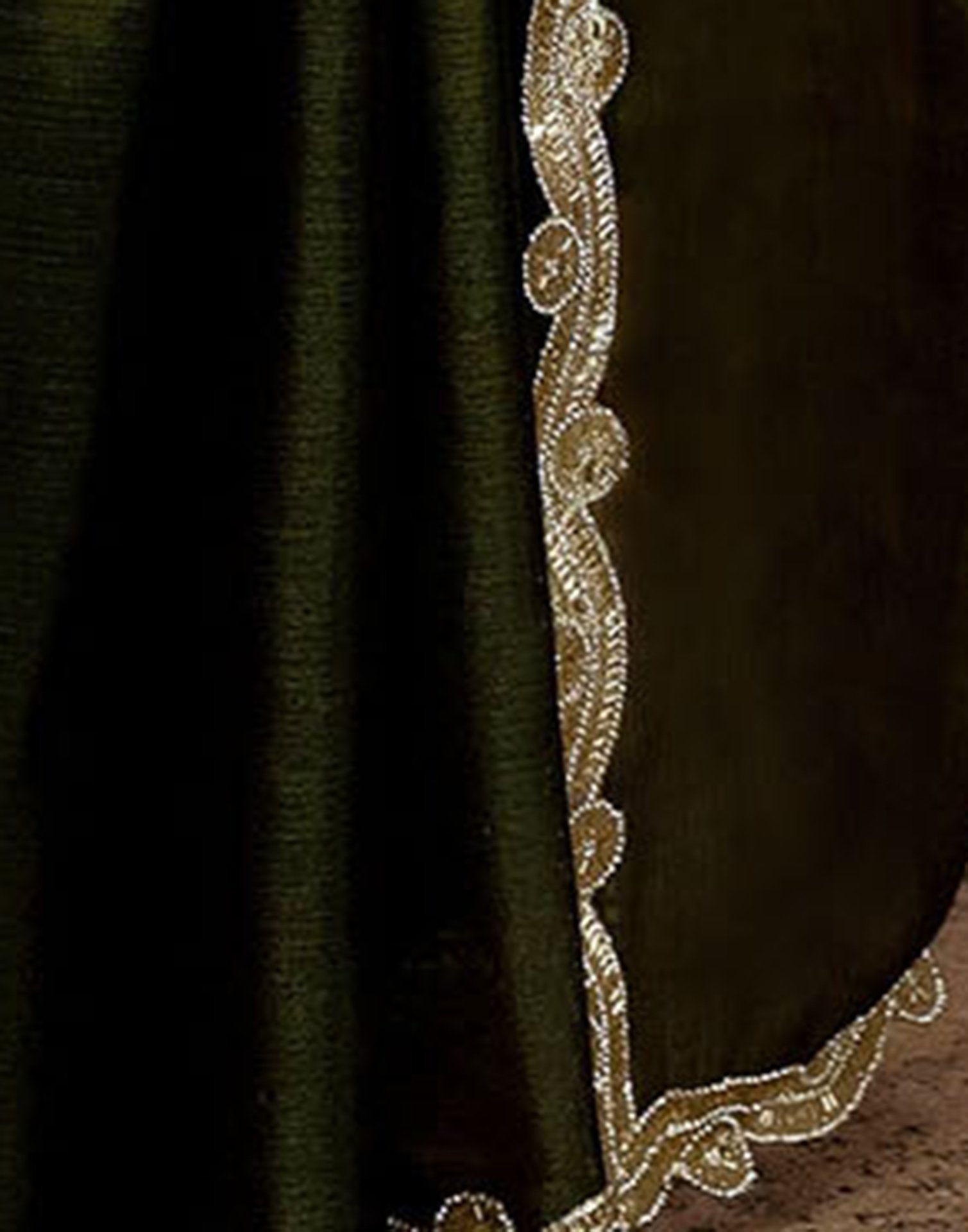 Olive Green Shimmer Embellished Lace Saree