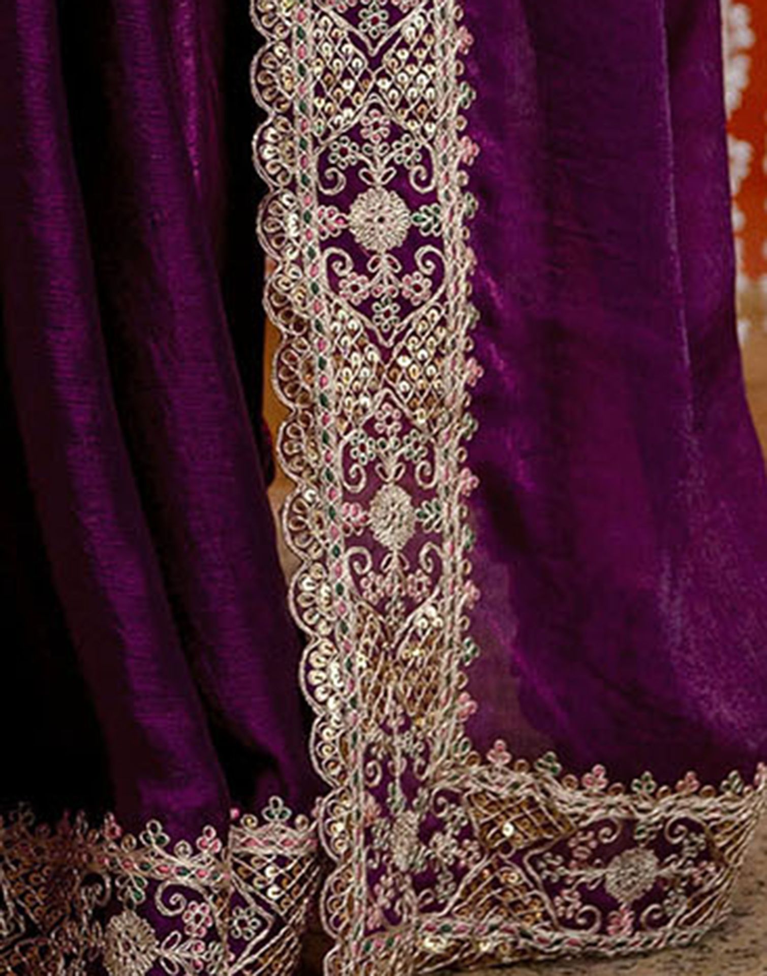Purple Shimmer Sequence Embroidery Saree