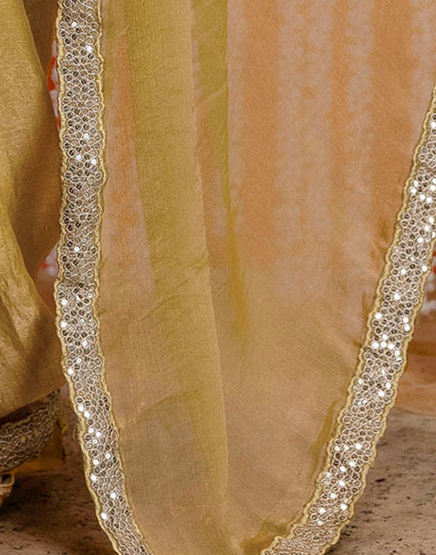 Khaki Shimmer Sequence Lace Saree