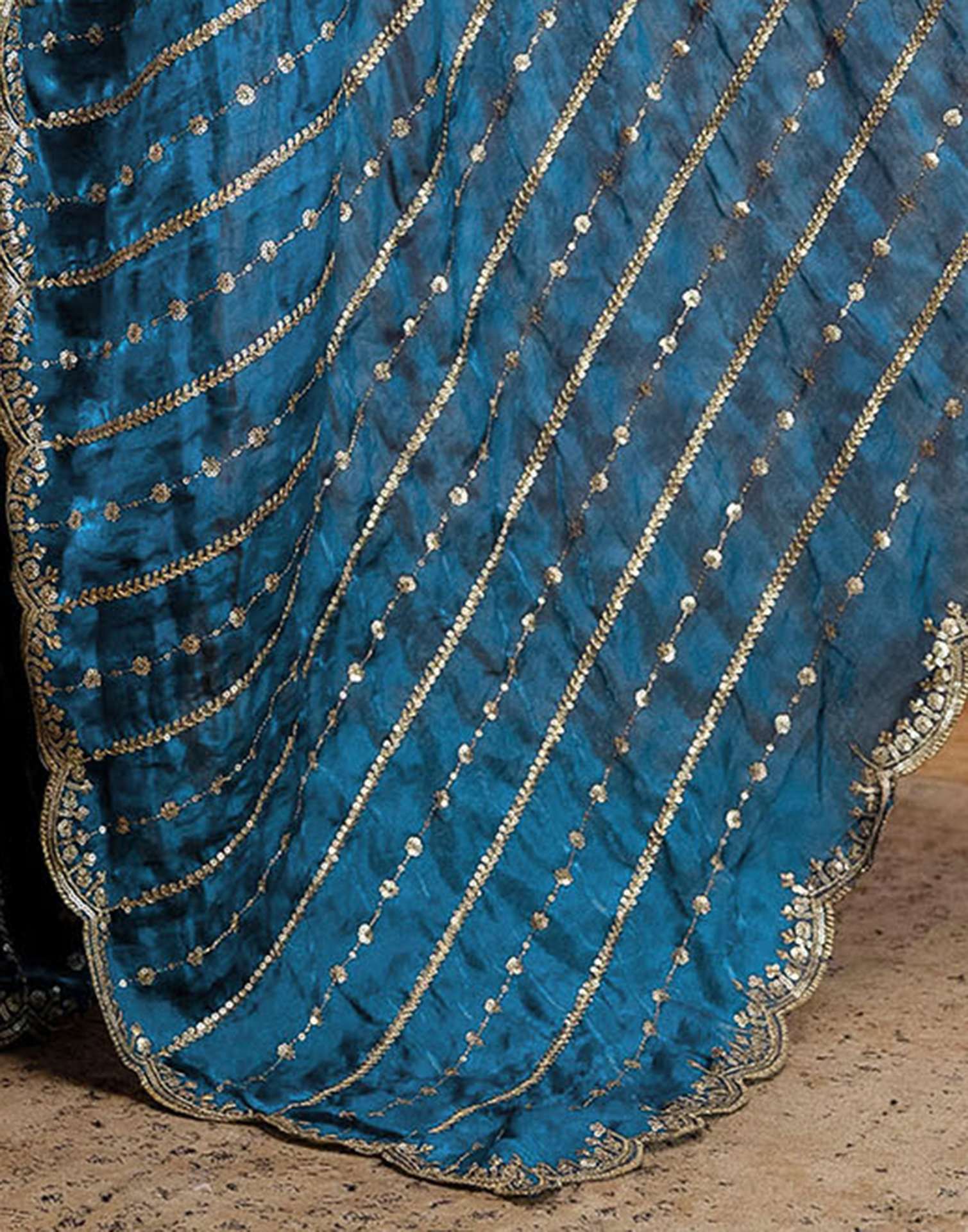 Peacock Blue Silk Sequence Embroidery Saree