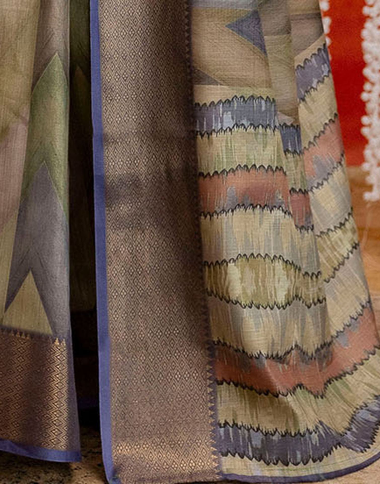 Pista Green Cotton Printed Woven Saree