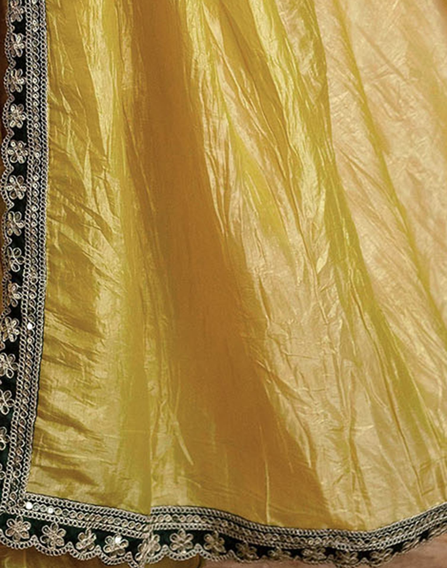 Yellow Crush Tissue Sequence Lace Saree