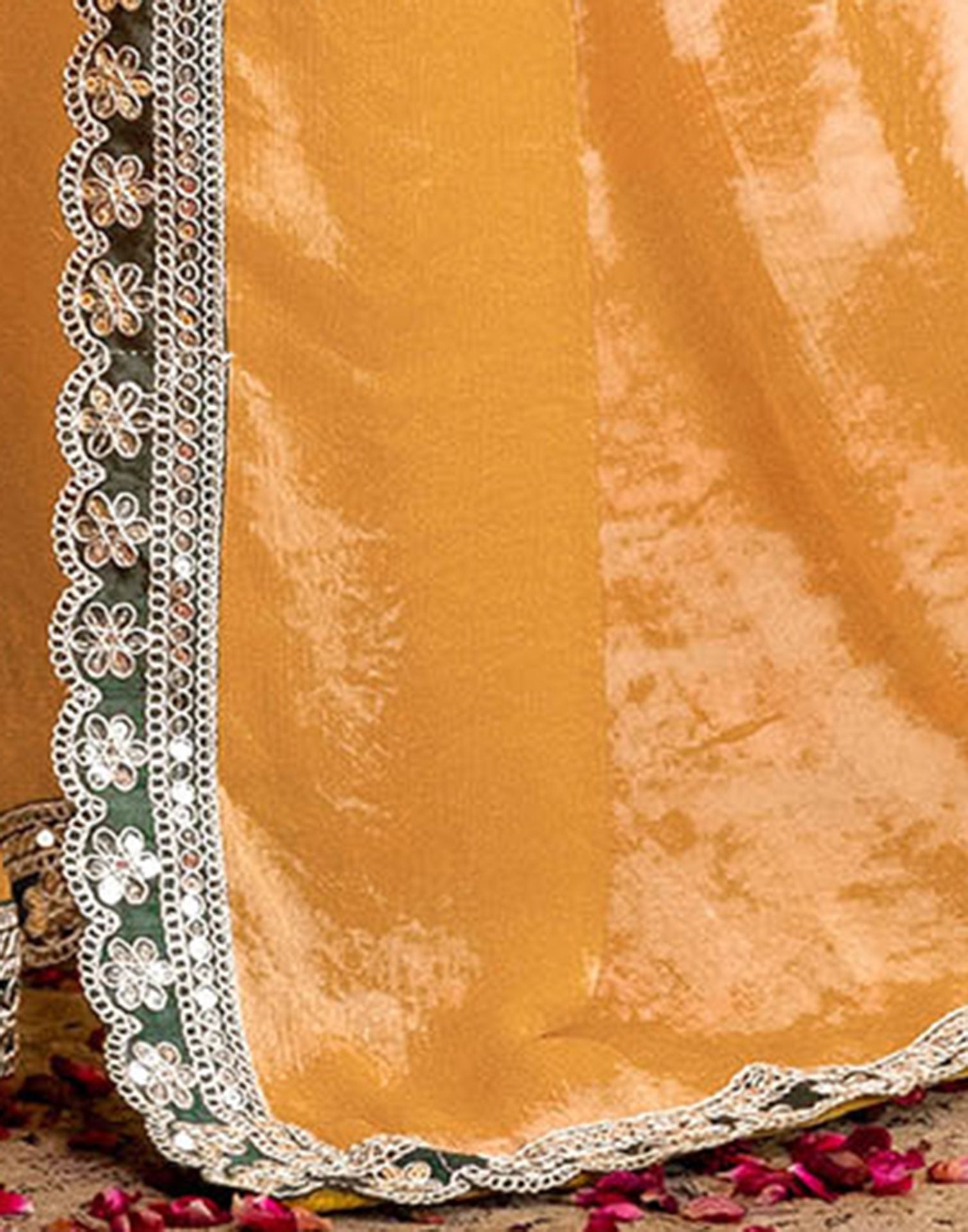 Yellow Shimmer Sequence Lace Saree