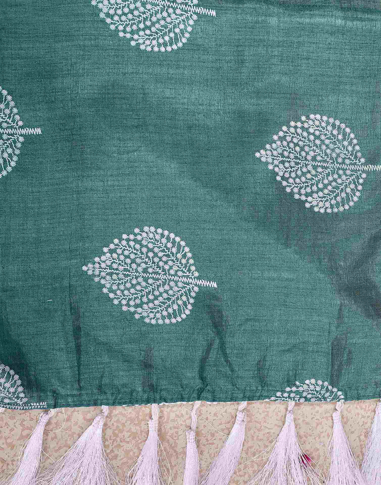 Rama Green Vichitra Silk Printed Saree