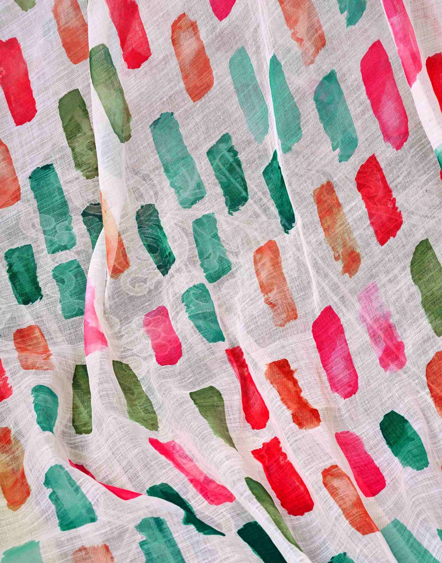 Ready To Wear White Linen Printed Saree With Pocket