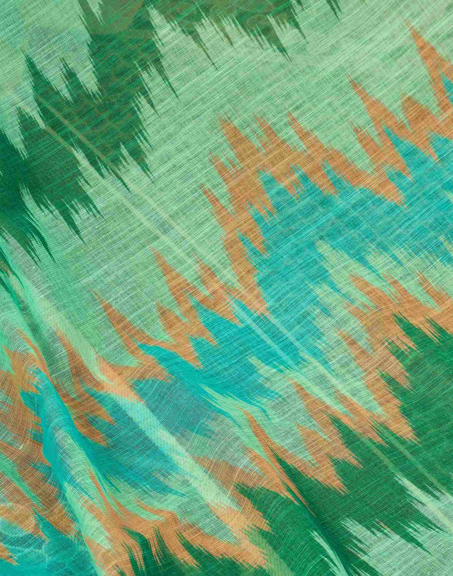 Ready To Wear Light Teal Green Linen Printed Saree With Pocket