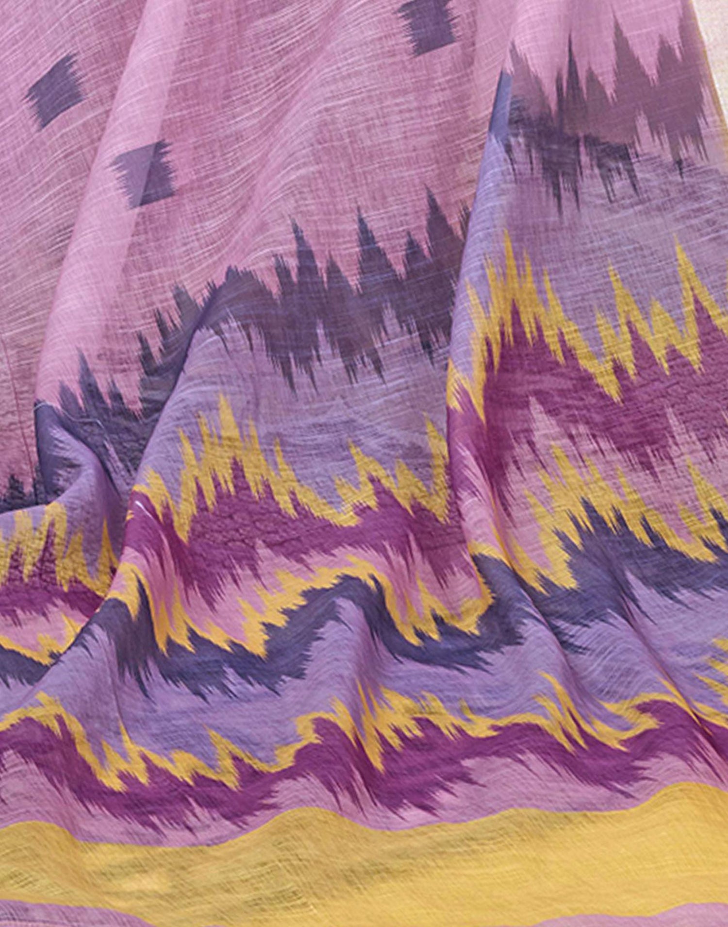Ready To Wear Light Purple Linen Printed Saree With Pocket