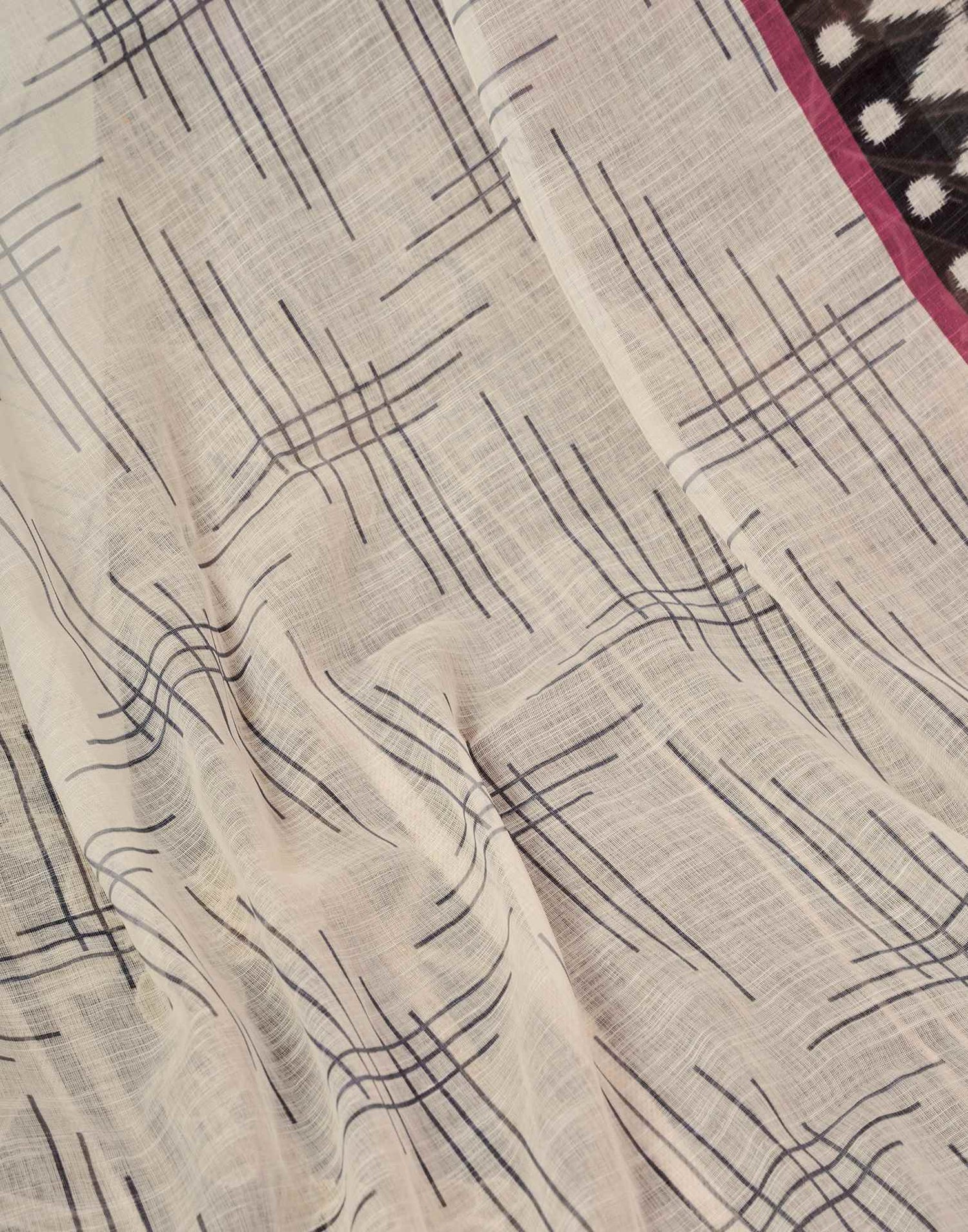 Ready To Wear White Linen Printed Saree With Pocket