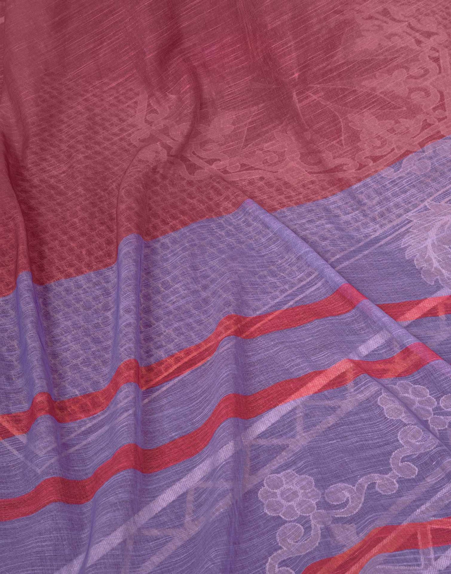 Ready To Wear Dusty Maroon Linen Printed Saree With Pocket